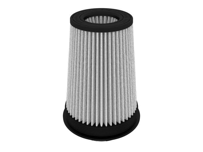 Inverted air filter with a cylindrical design, featuring pleated media and a rubber base for enhanced airflow and filtration.