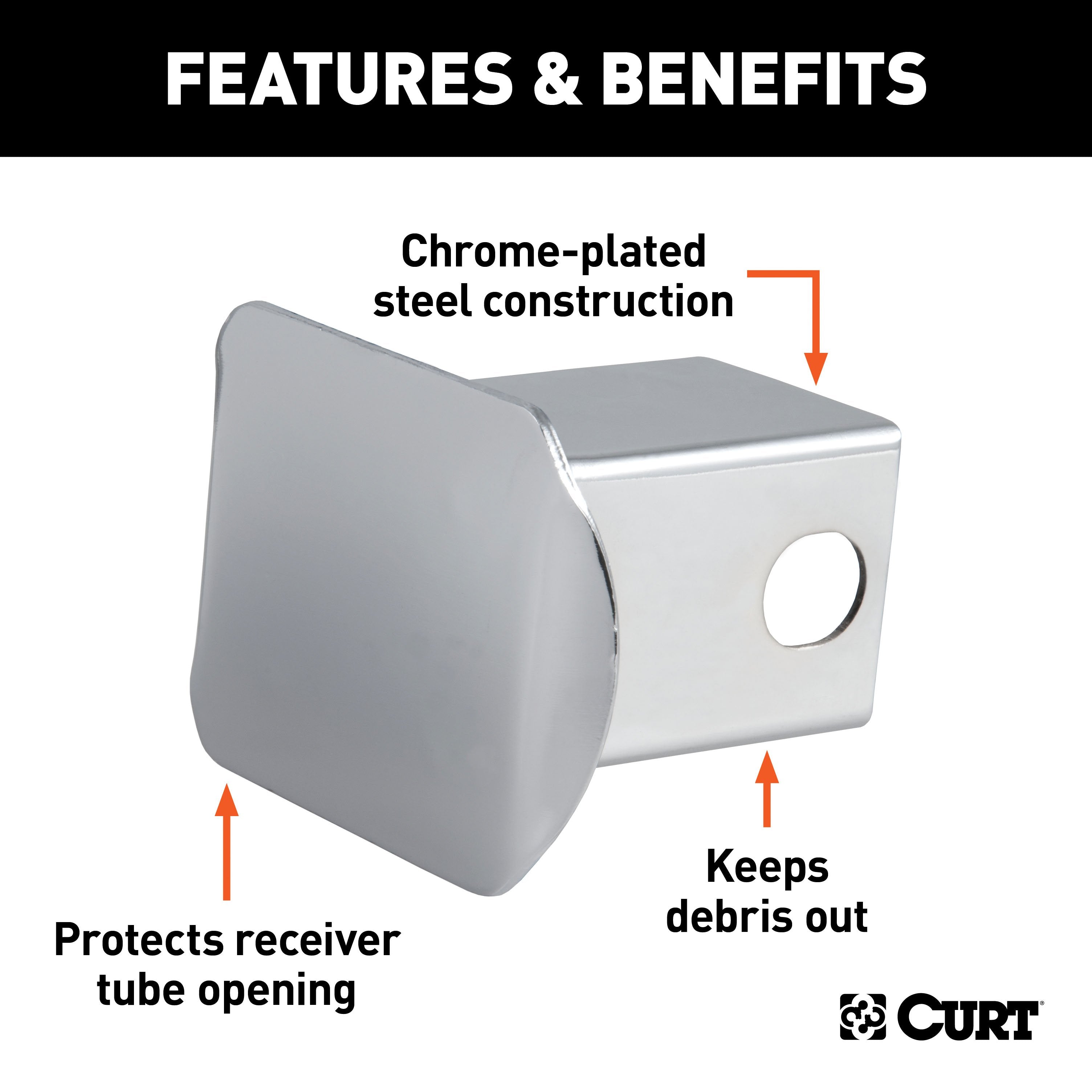 CURT Chrome Steel Trailer Hitch Cover, Fits 2-Inch Receiver Model 22111