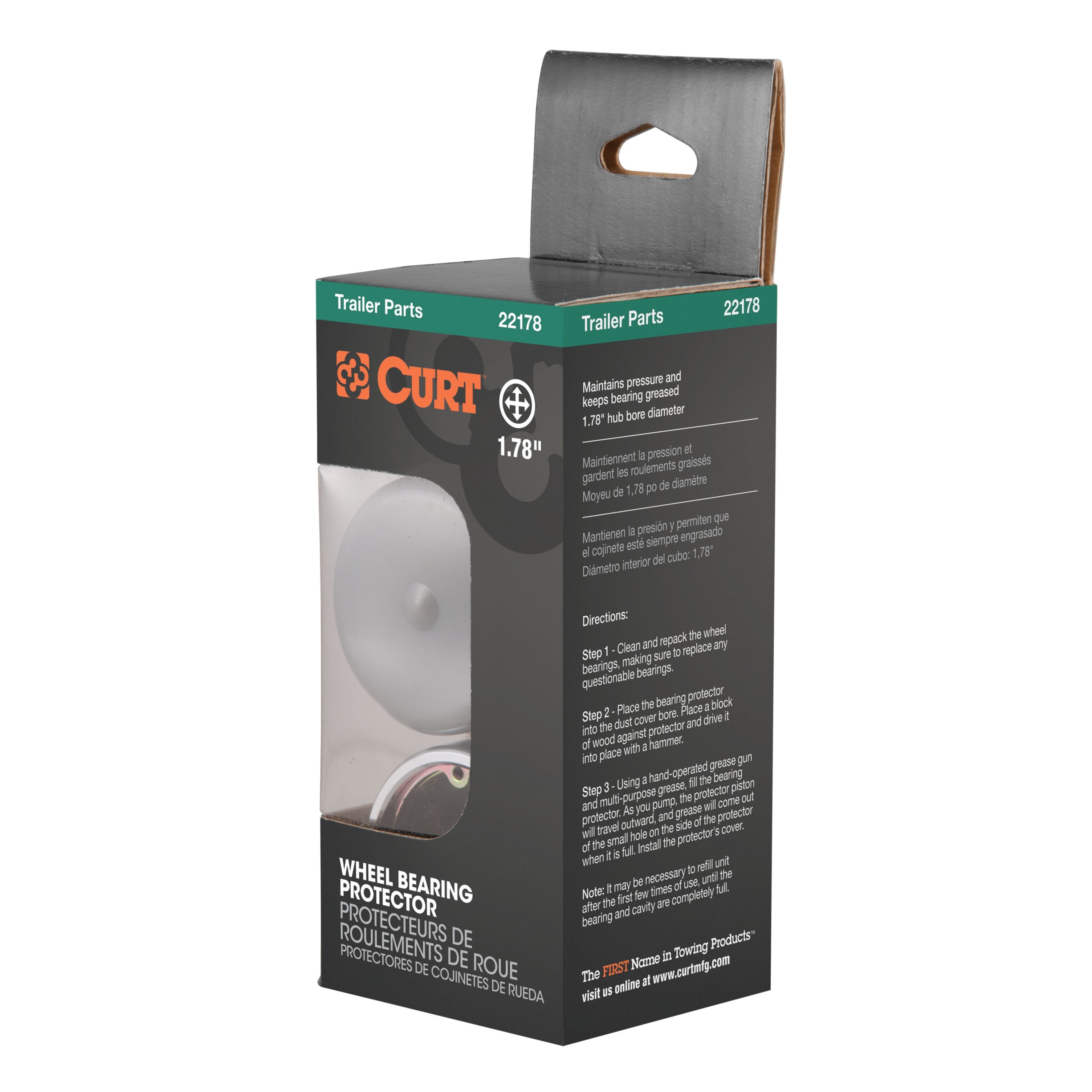 CURT 1.78-Inch Trailer Wheel Bearing Protectors and Dust Covers, 2-Pack Model 22178