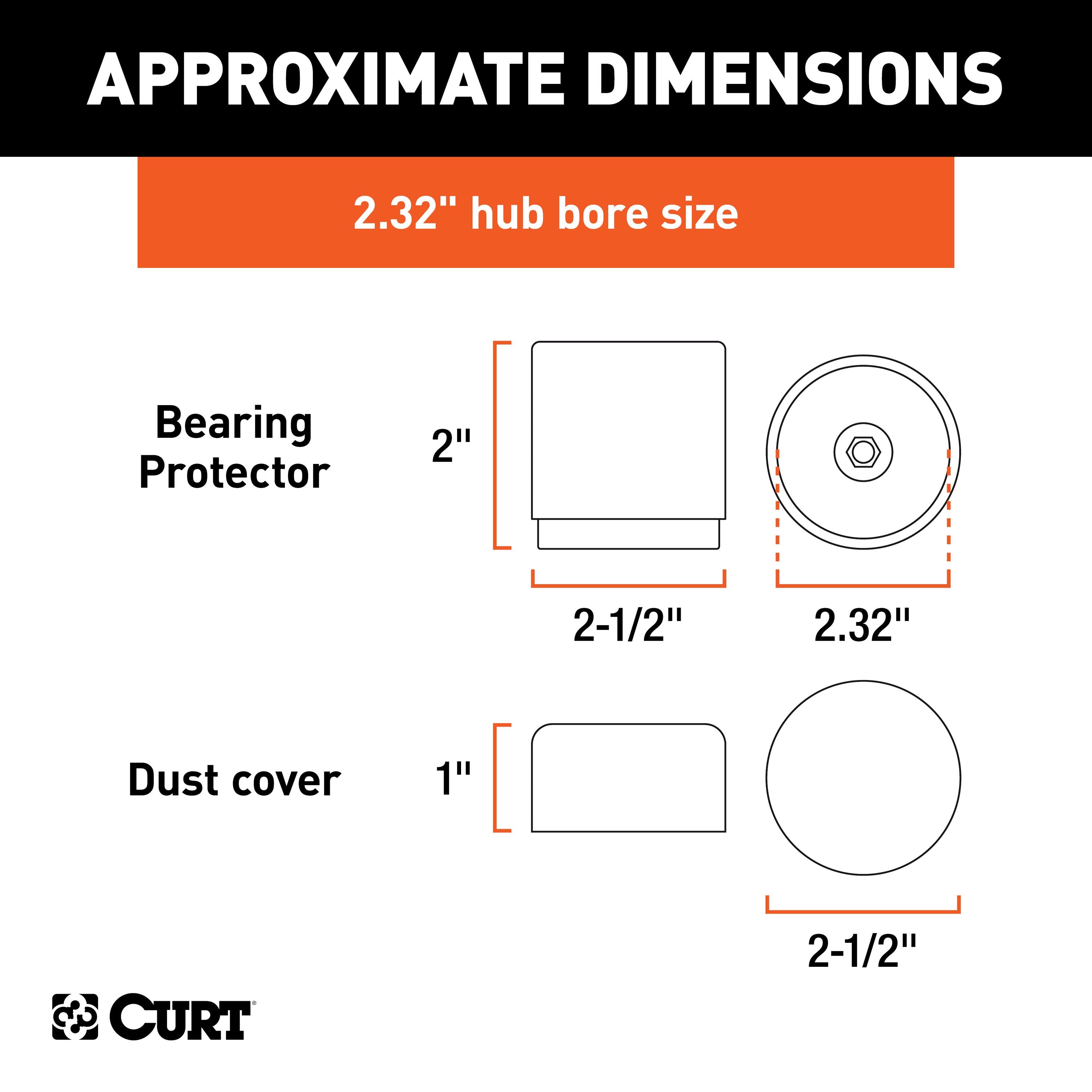 CURT 2.32-Inch Trailer Wheel Bearing Protectors and Dust Covers, 2-Pack Model 22232