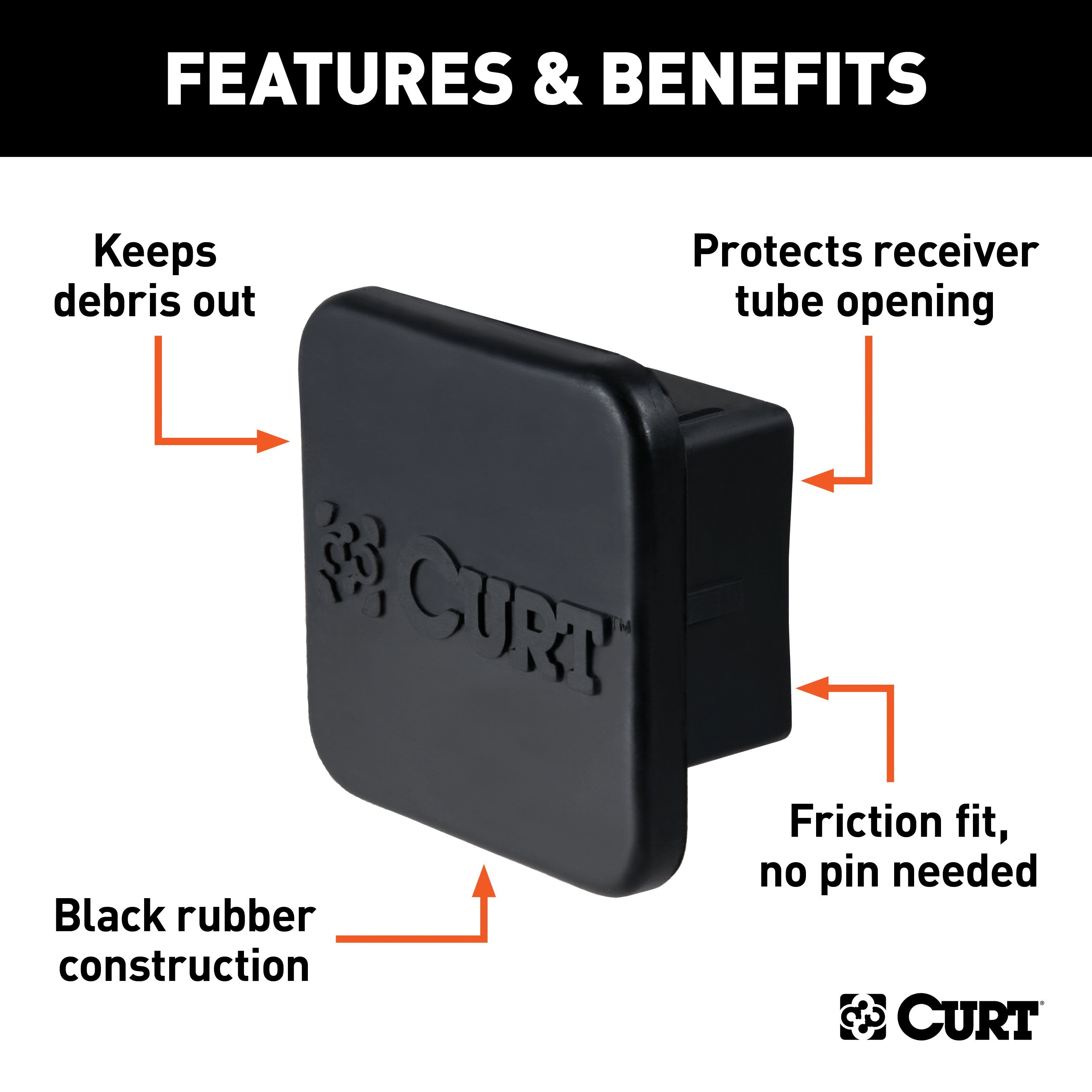 CURT Rubber Trailer Hitch Cover, Fits 2-Inch Receiver Model 22276