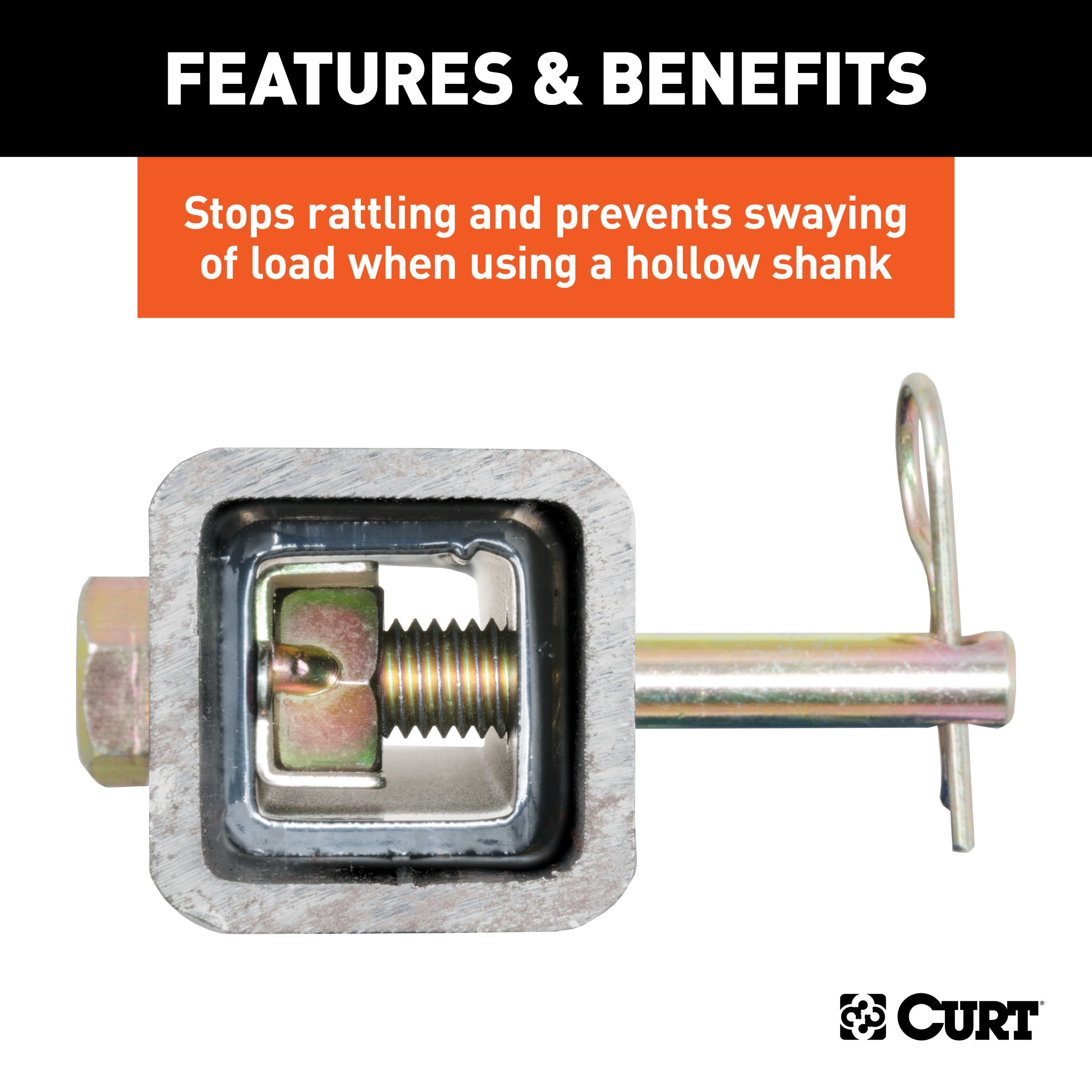 CURT Anti-Rattle Hitch Pin Shim Device, Fits 1-1/4-Inch Receiver, 1/2-In Hole Model 22315