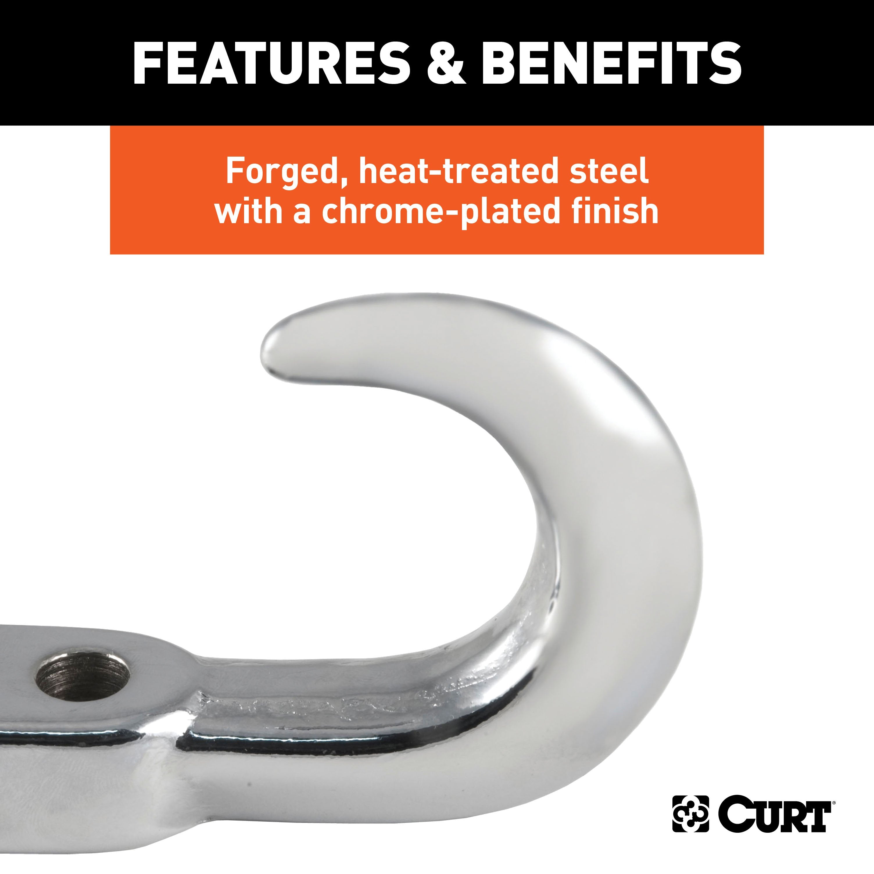 CURT Bolt-On Chrome Steel Tow Hook with Spring Clip, 10,000 lbs Capacity Model 22401