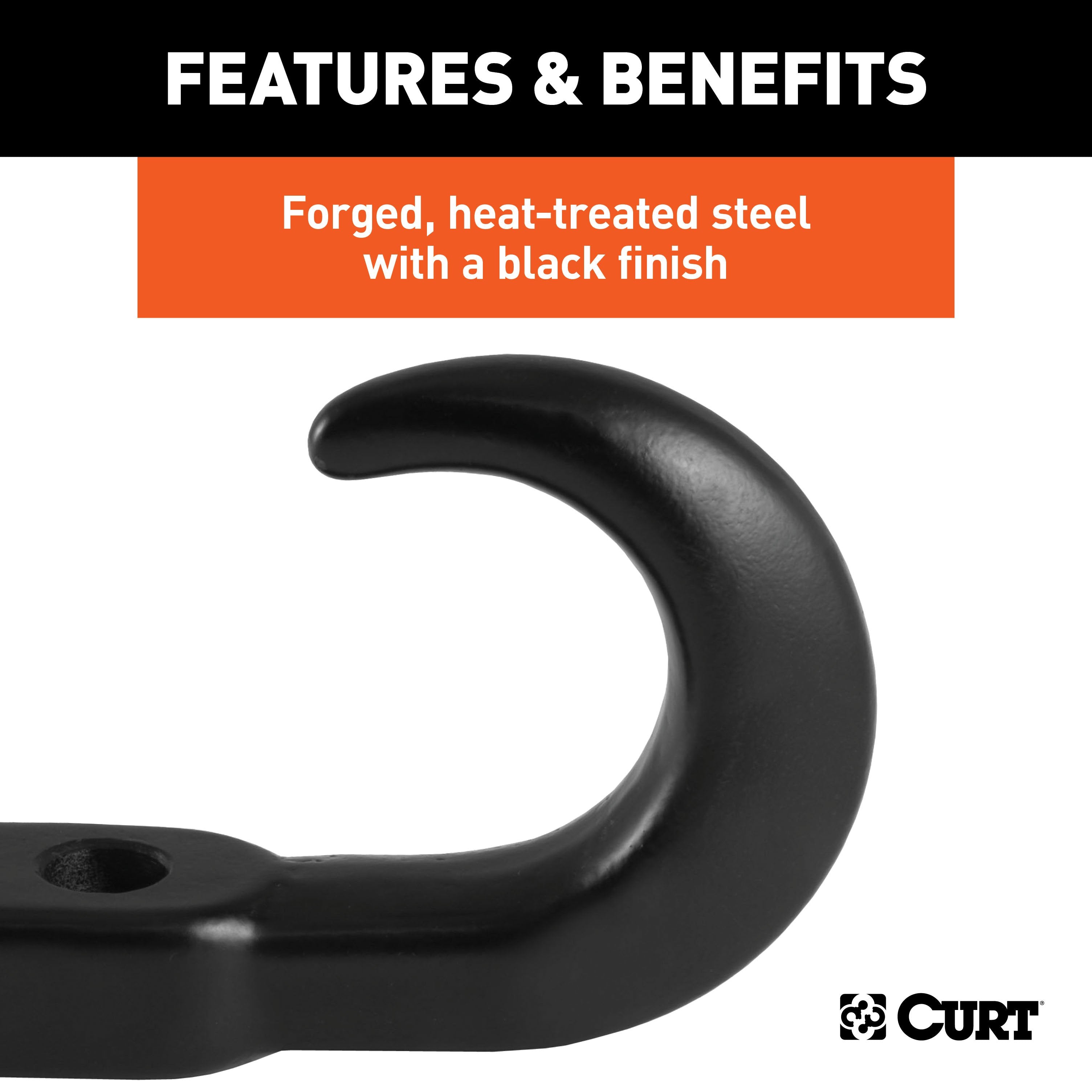 CURT Bolt-On Black Steel Tow Hook with Spring Clip, 10,000 lbs Capacity Model 22411