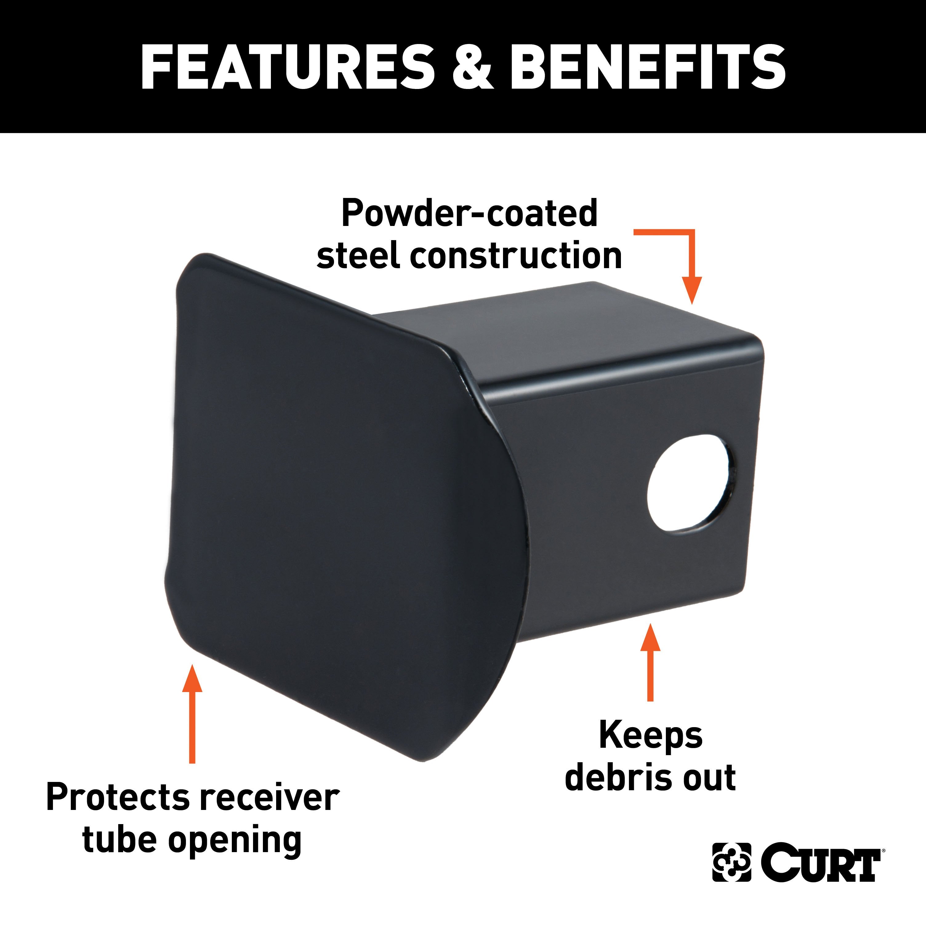 CURT Black Steel Trailer Hitch Cover, Fits 2-Inch Receiver Model 22750