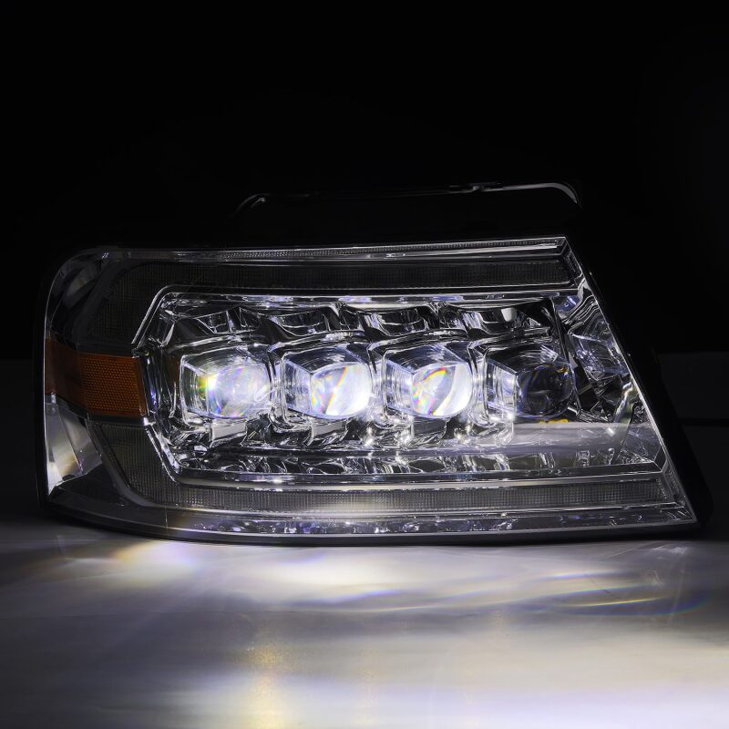 AlphaRex NOVA LED projector headlights for 04-08 Ford F150 and 06-08 Lincoln Mark LT in chrome finish with sequential lighting.