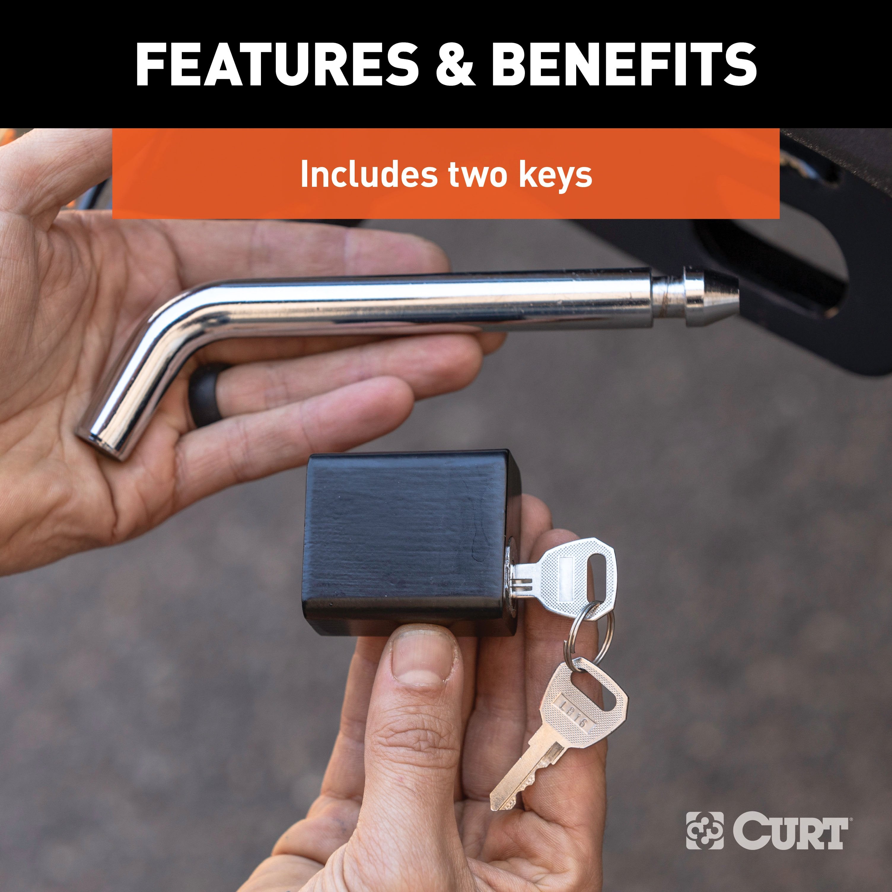 CURT Trailer Hitch Lock, 5/8-Inch Pin Diameter, Fits 2, 2-1/2 or 3-Inch Receiver Model 23021