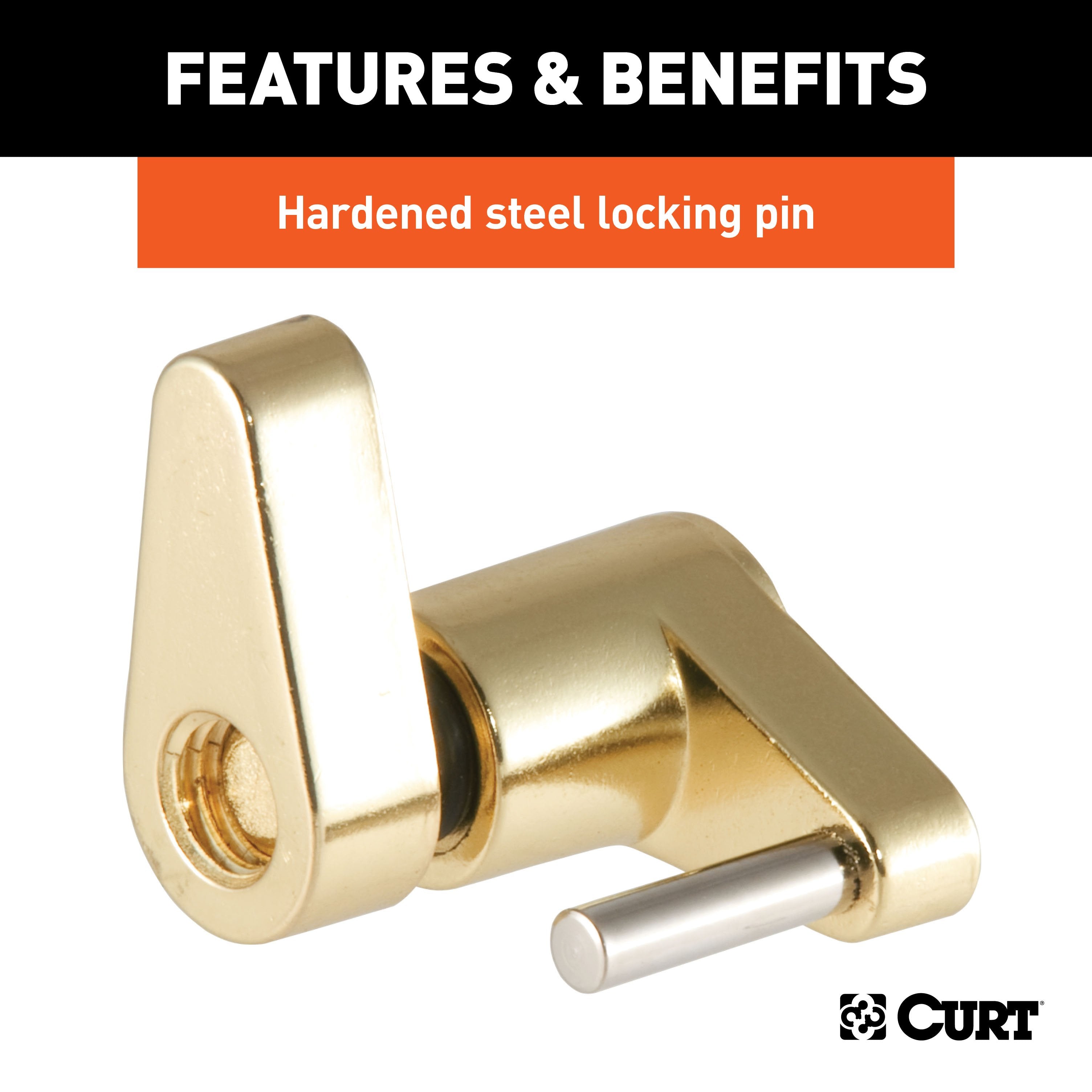 CURT Brass-Plated Steel Trailer Tongue Coupler Lock, 1/4-Inch Pin Diameter, Up to 3/4-Inch Span Model 23022