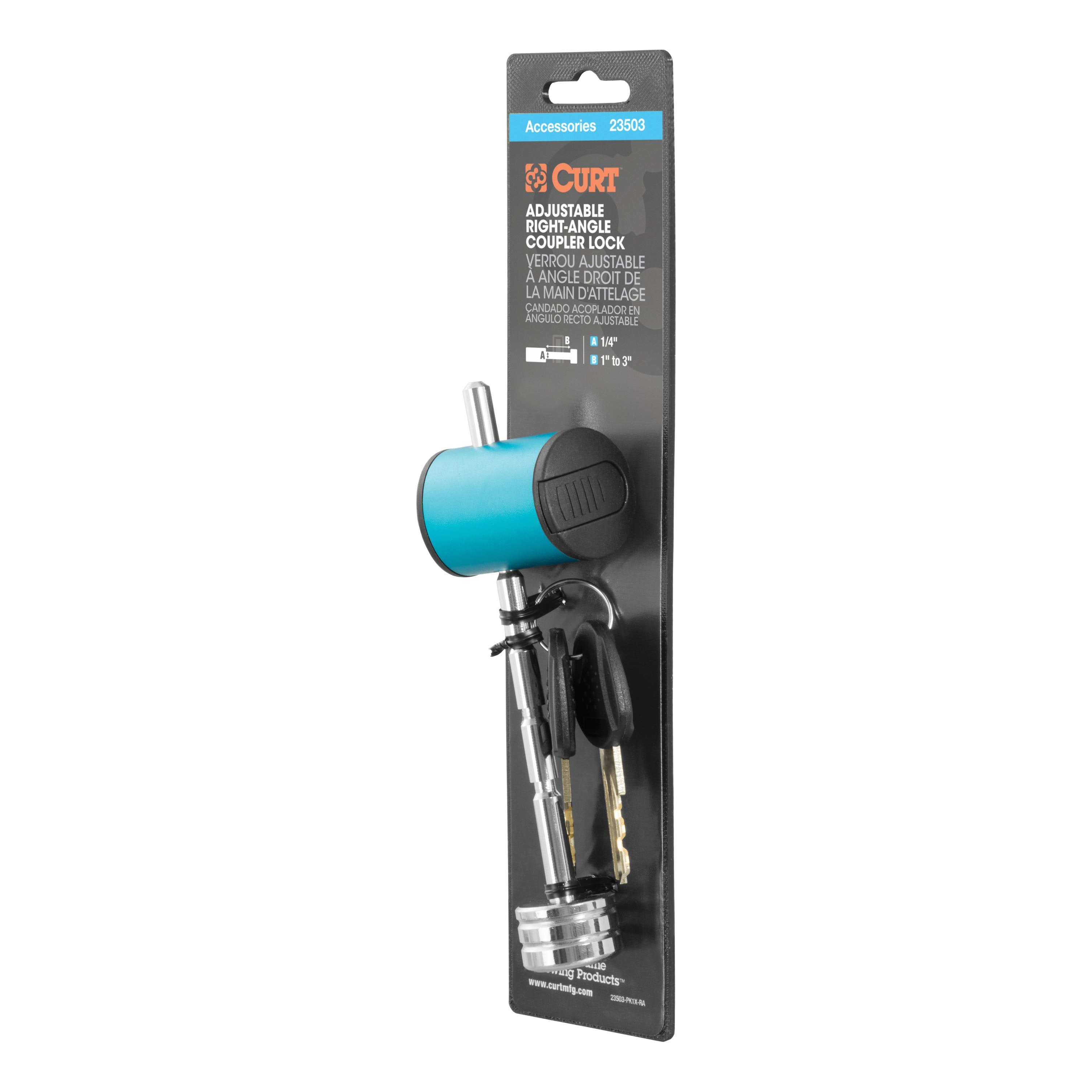 CURT Right-Angle Trailer Coupler Lock, 1/4-Inch Pin Diameter, Up to 3-Inch Span Model 23503