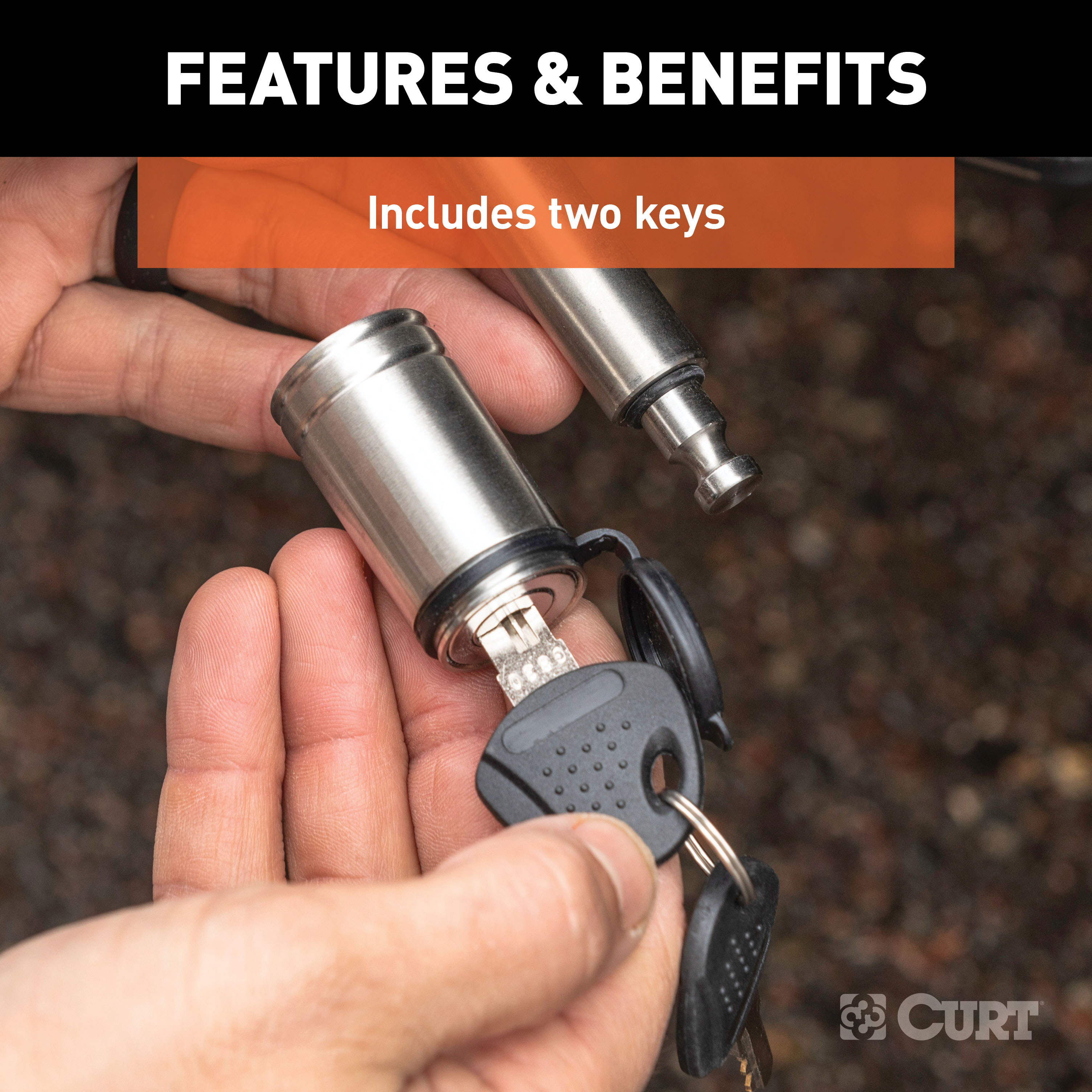 CURT Stainless Steel Trailer Hitch Lock, 5/8-Inch Pin Diameter, Fits 2-Inch Receiver Model 23516