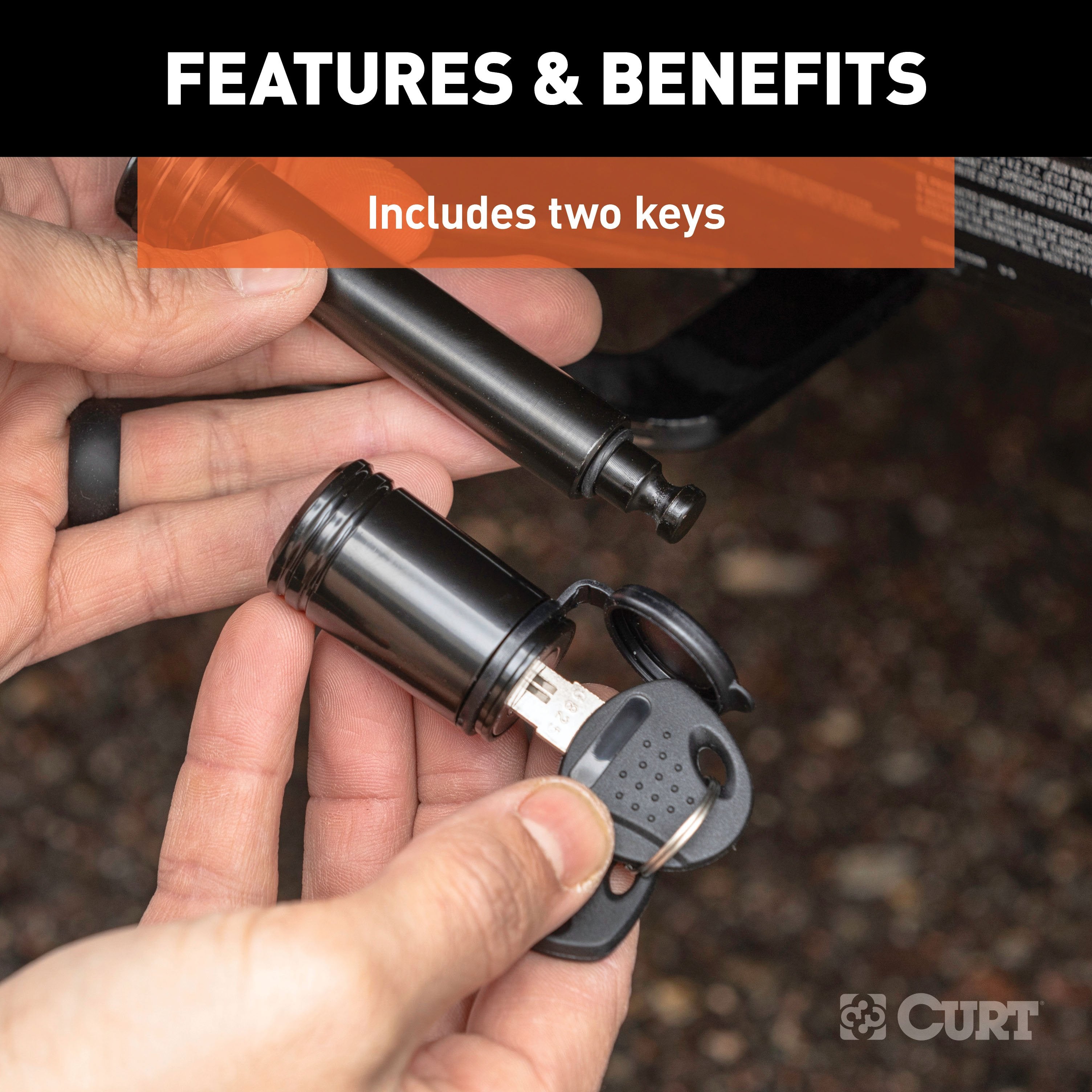 CURT Black Trailer Hitch Lock, 5/8-Inch Pin Diameter, Fits 2-Inch Receiver Model 23518