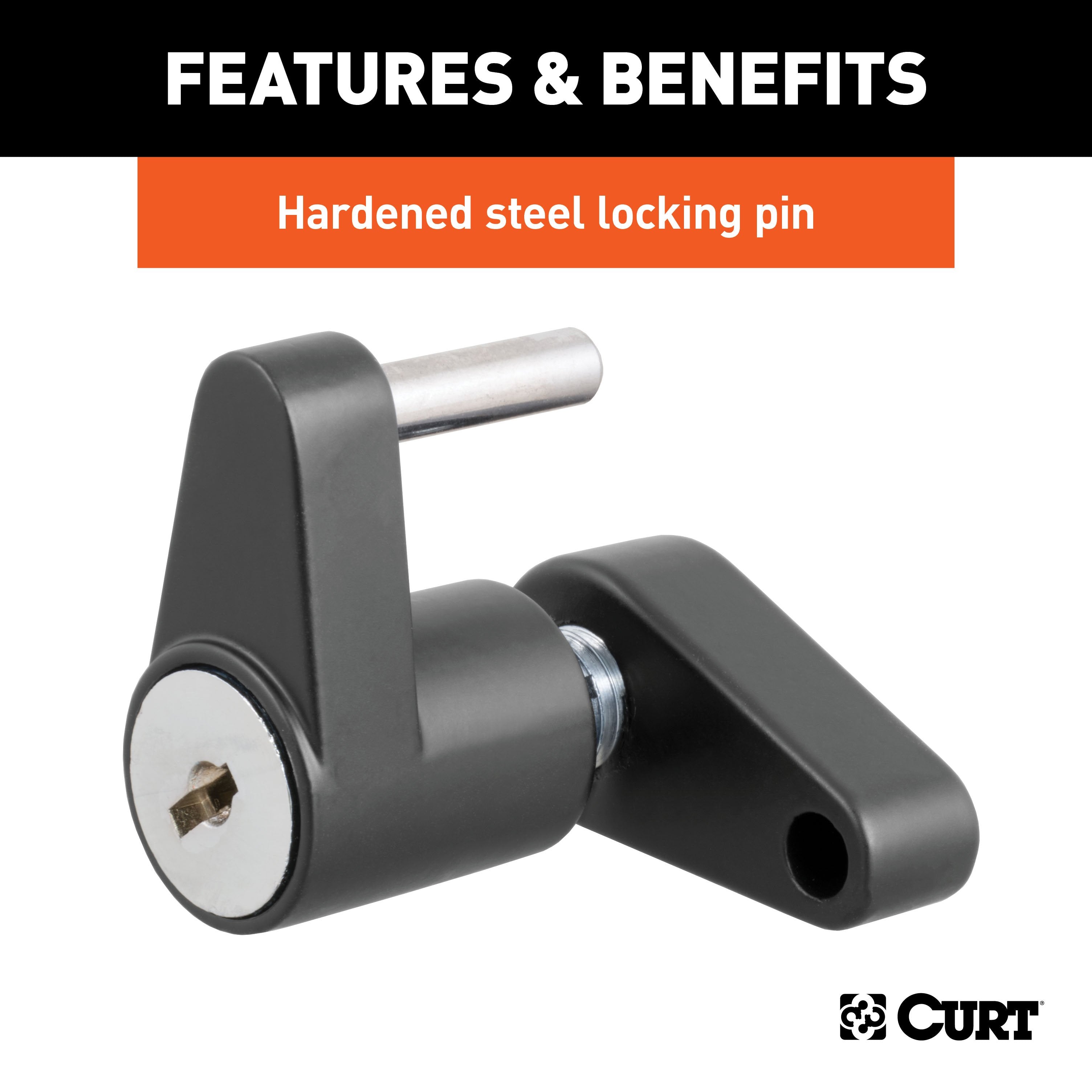 CURT Black Trailer Tongue Coupler Lock, 1/4-Inch Pin Diameter, Up to 3/4-Inch Span Model 23521