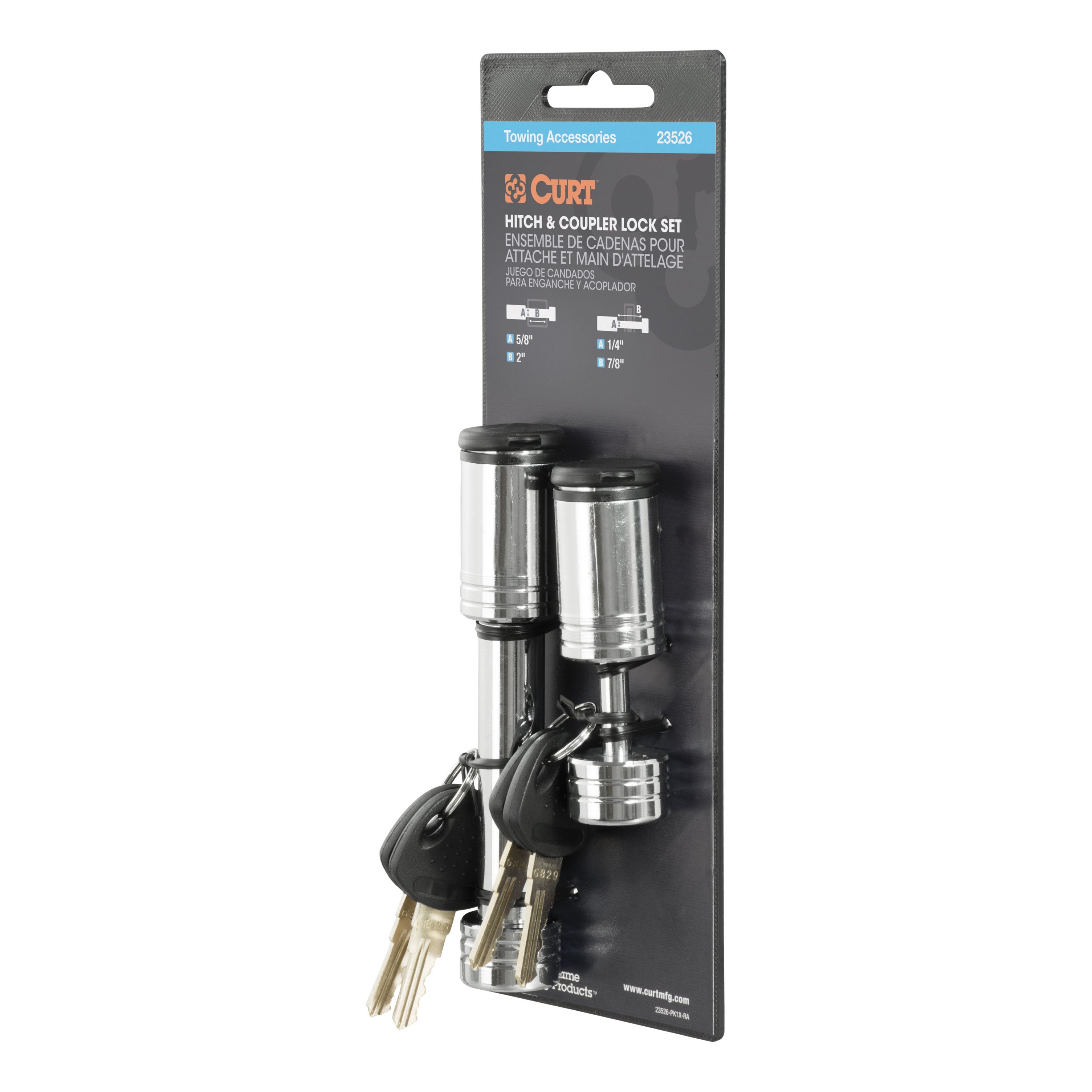 CURT Trailer Lock Set for 2-Inch Receiver, 7/8-Inch Coupler Latch Span Model 23526