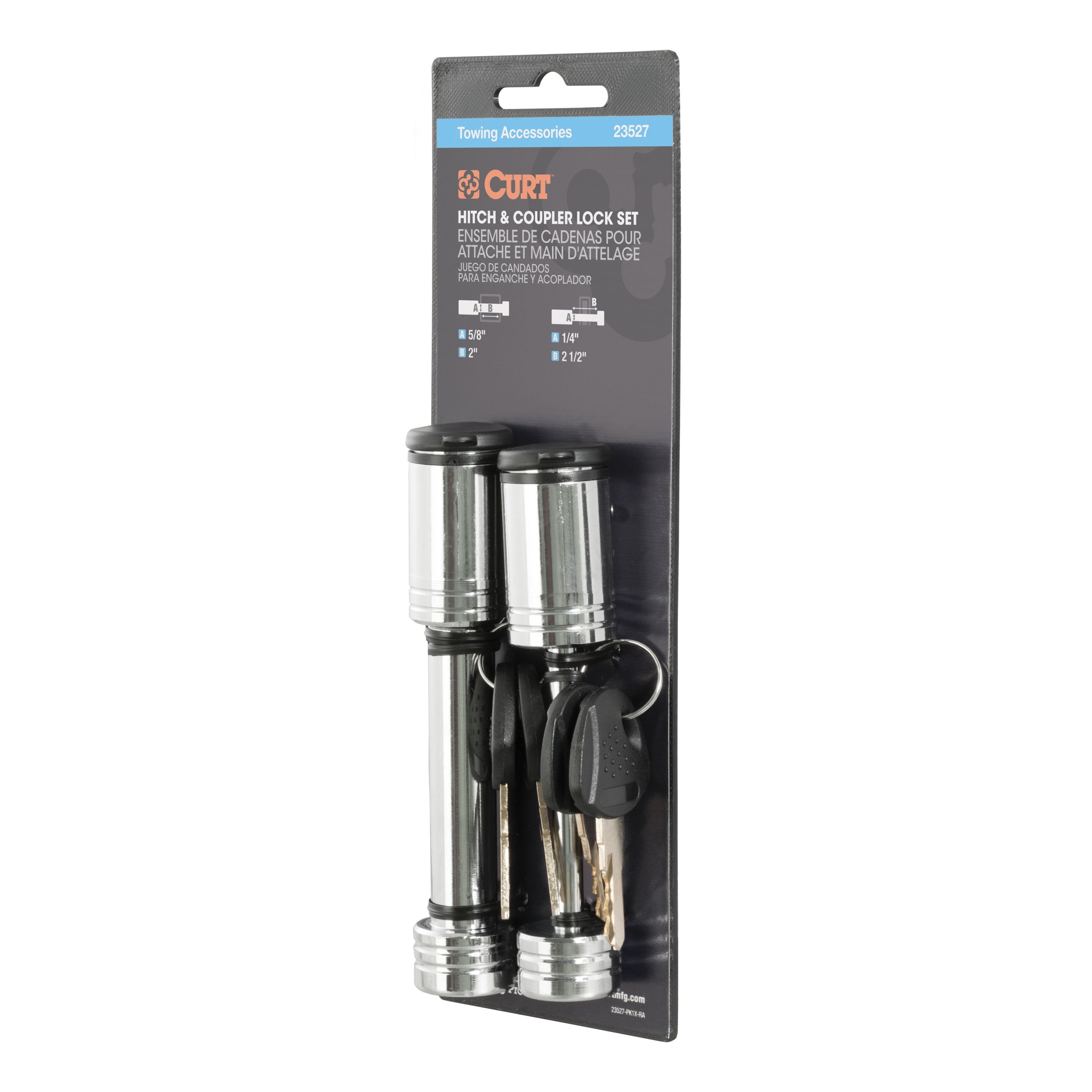 CURT Trailer Lock Set for 2-Inch Receiver, 2-1/2-Inch Coupler Latch Span Model 23527