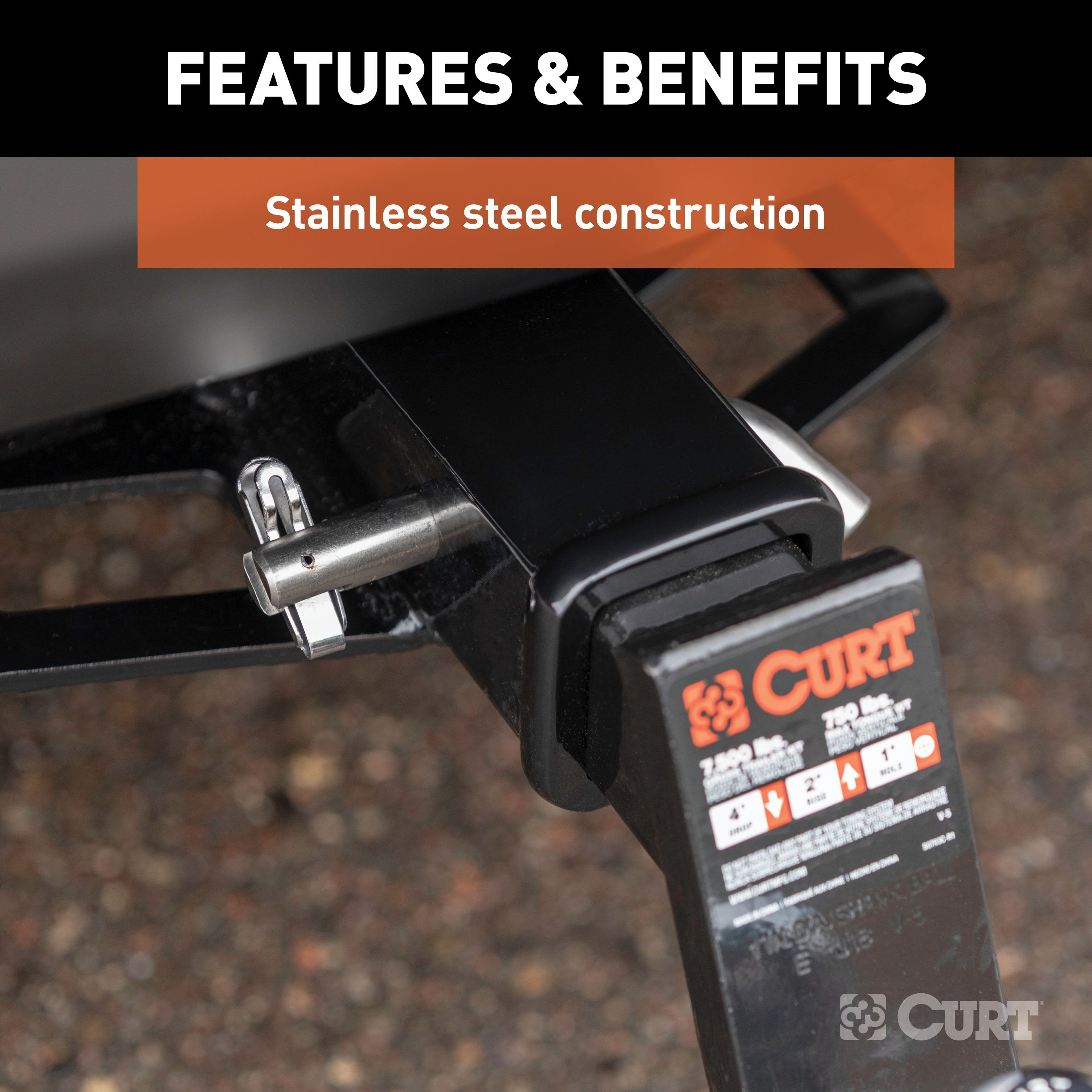 CURT Stainless Steel Swivel Trailer Hitch Pin, 5/8-Inch Diameter, Fits 2-Inch Receiver Model 23582