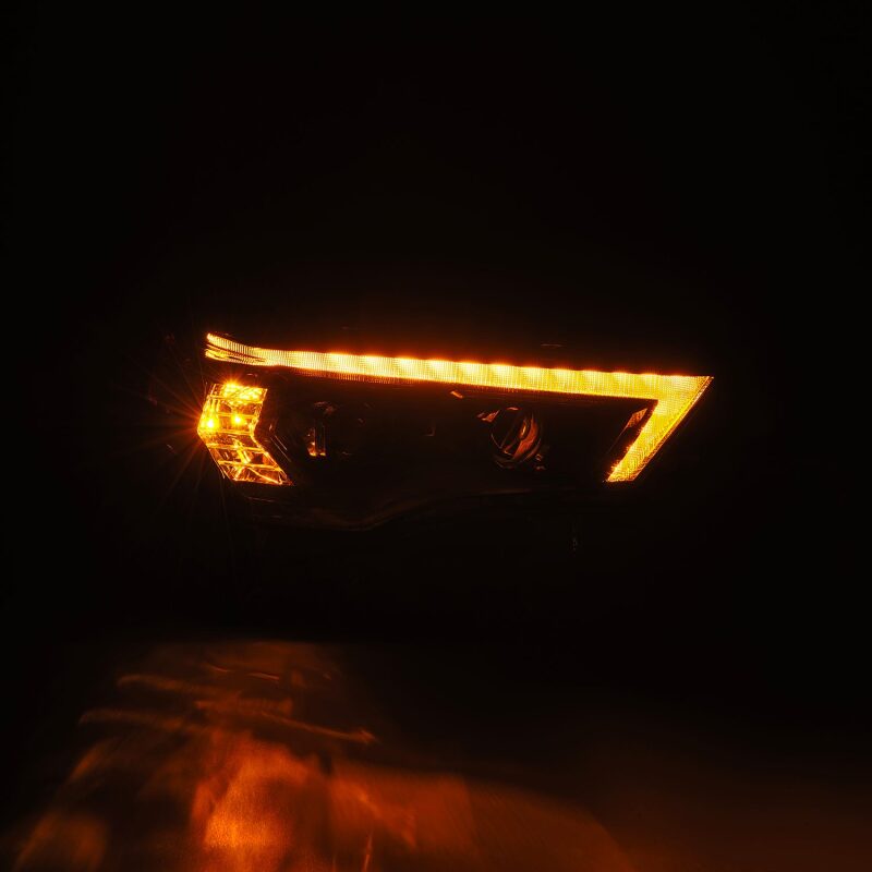 AlphaRex LUXX LED projector headlights for 14-20 Toyota 4Runner in black with sequential signal and DRL features.