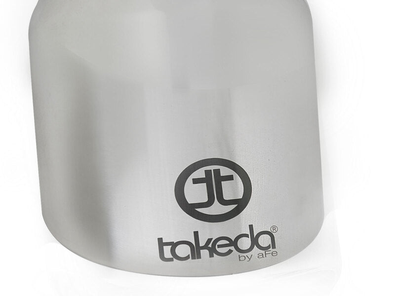 Takeda universal exhaust tip with a 2-1/2 inch inlet, 4 inch outlet, and 6 inch length, featuring a polished finish.