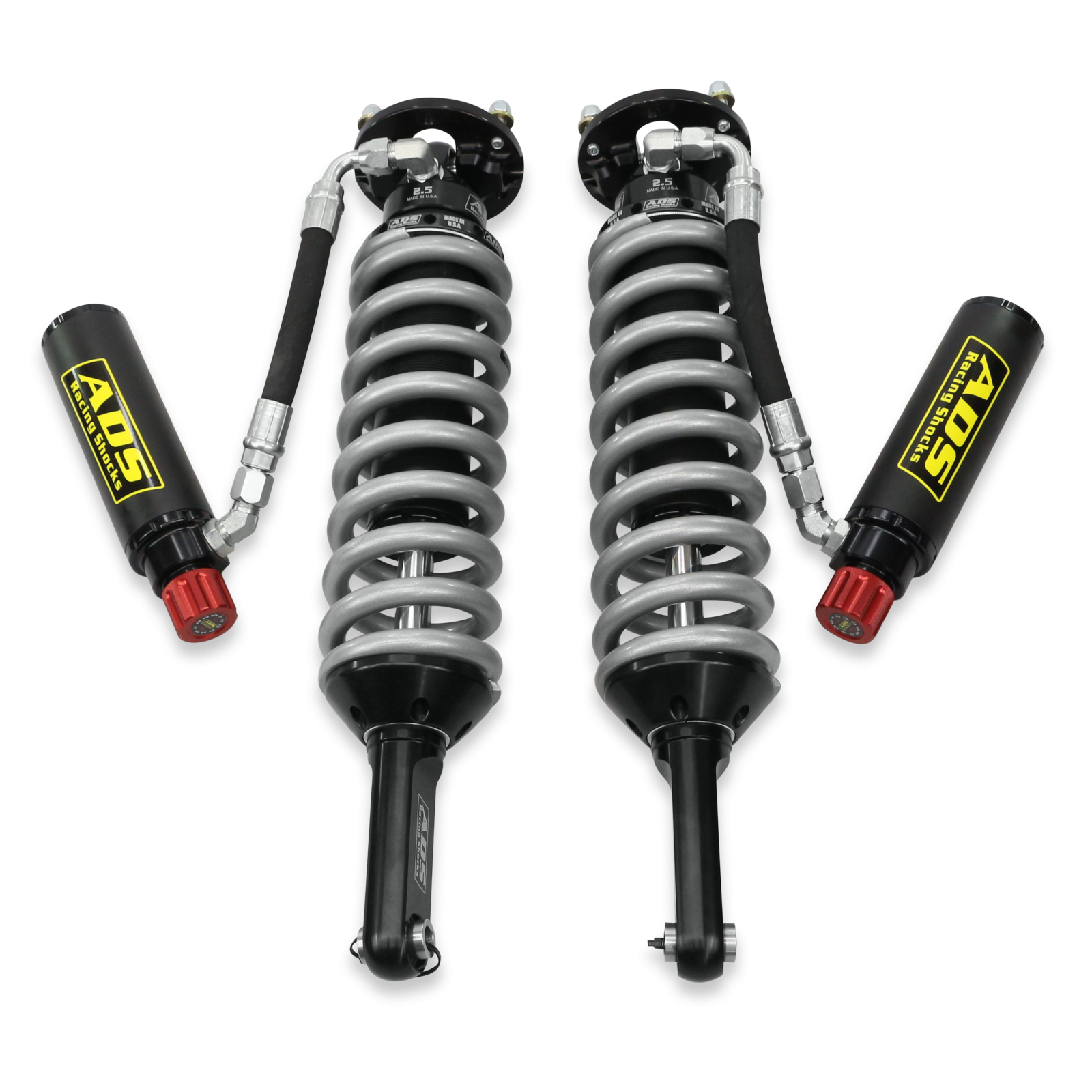 2005-2023 Toyota Tacoma Direct Fit 2.5 inch Adjustable Reservoir Race Coilovers Black Front 17.75 Inch Collapsed 22.394 Inch Extended Remote Reservoir With 650 (lb/in) Springs ADS Shocks