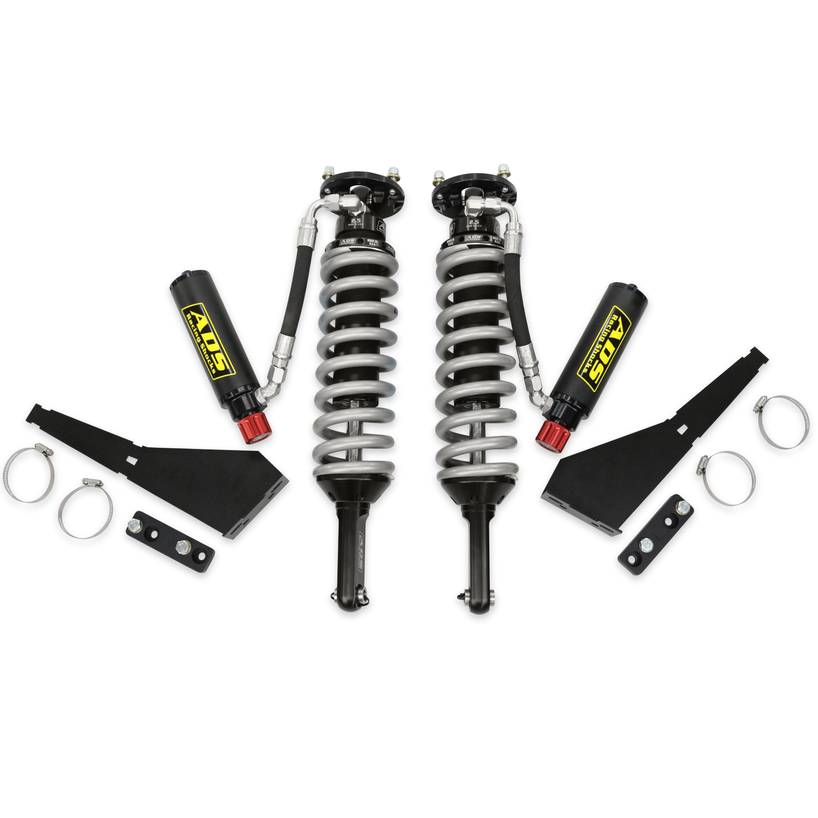 2005-2023 Toyota Tacoma Direct Fit 2.5 inch Adjustable Reservoir Race Coilovers Black Front 17.75 Inch Collapsed 22.394 Inch Extended Remote Reservoir With 700 (lb/in) Springs ADS Shocks