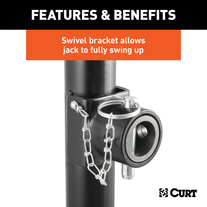 CURT Pipe-Mount Swivel Trailer Jack with Side Handle (5,000 lbs, 15" Travel) Model 25005