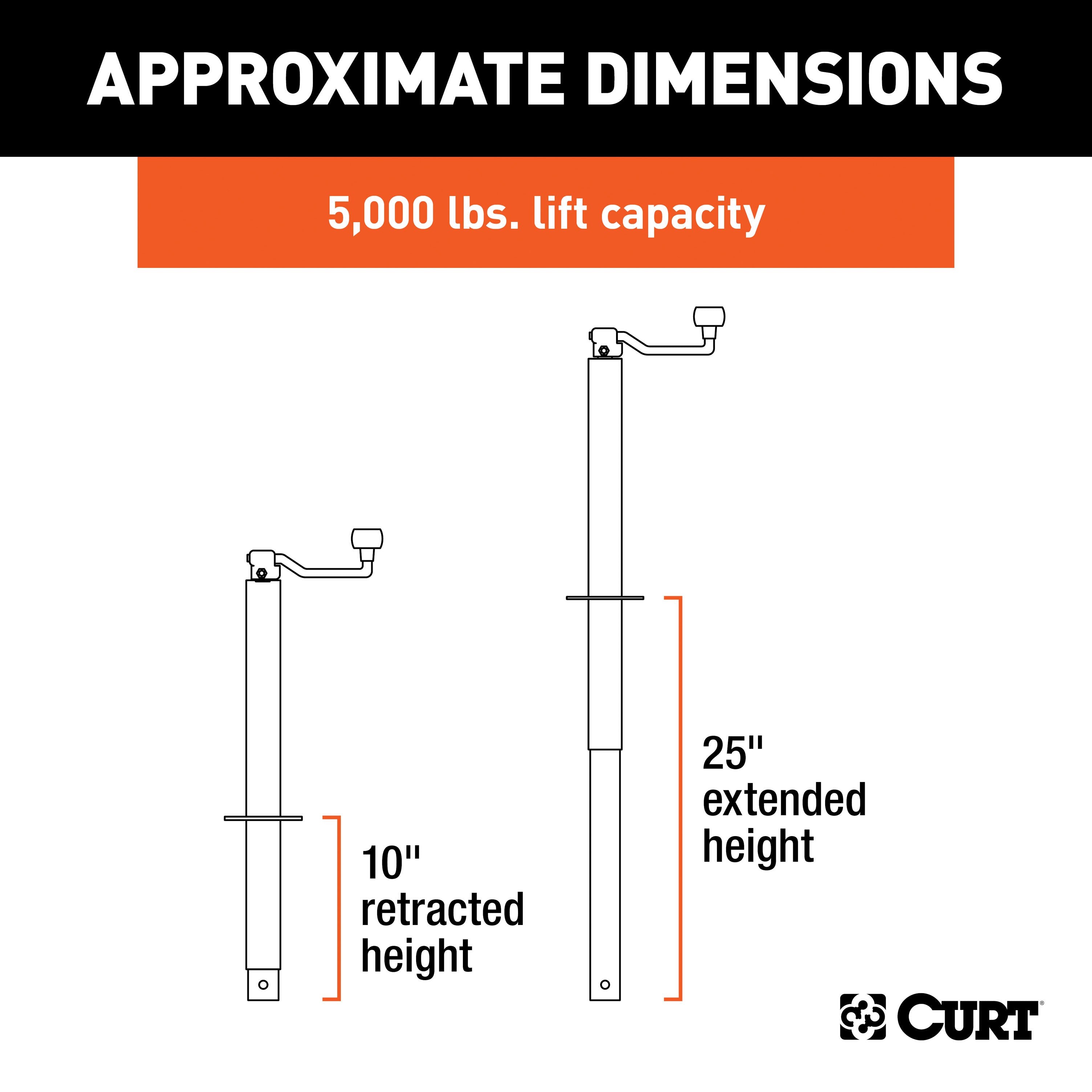 CURT A-Frame Trailer Jack with Top Handle (5,000 lbs, 15" Travel) Model 25007