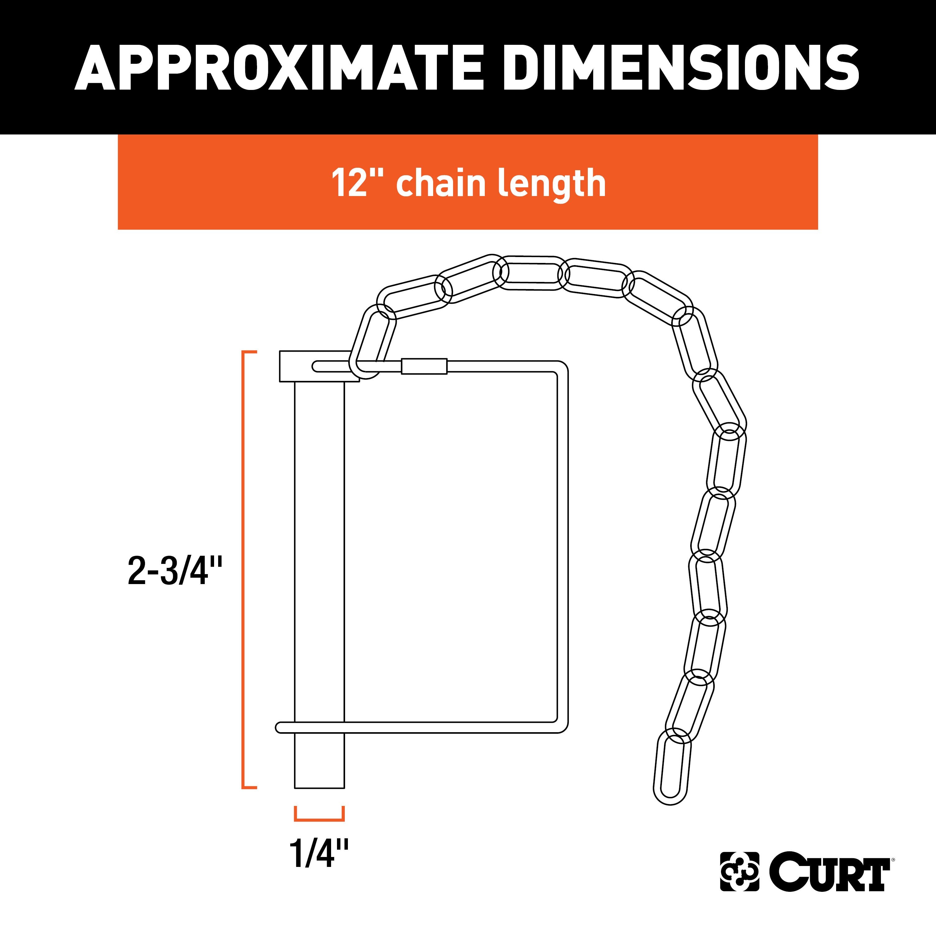 CURT Trailer Coupler Pin with 12-Inch Chain, 1/4-Inch Diameter x 2-3/4-Inch Long Model 25012
