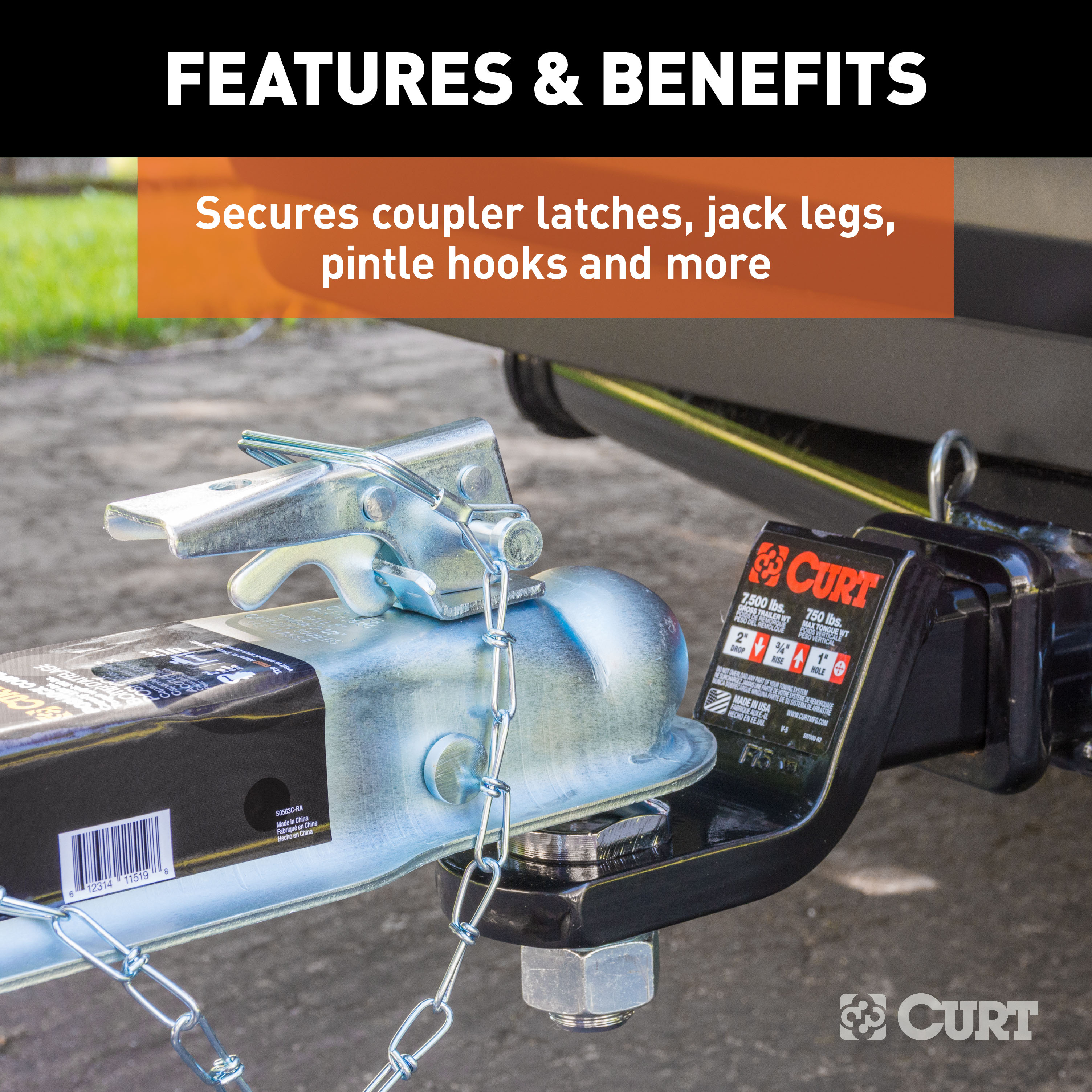 CURT Trailer Coupler Pin with 12-Inch Chain, 1/4-Inch Diameter x 2-3/4-Inch Long Model 25012