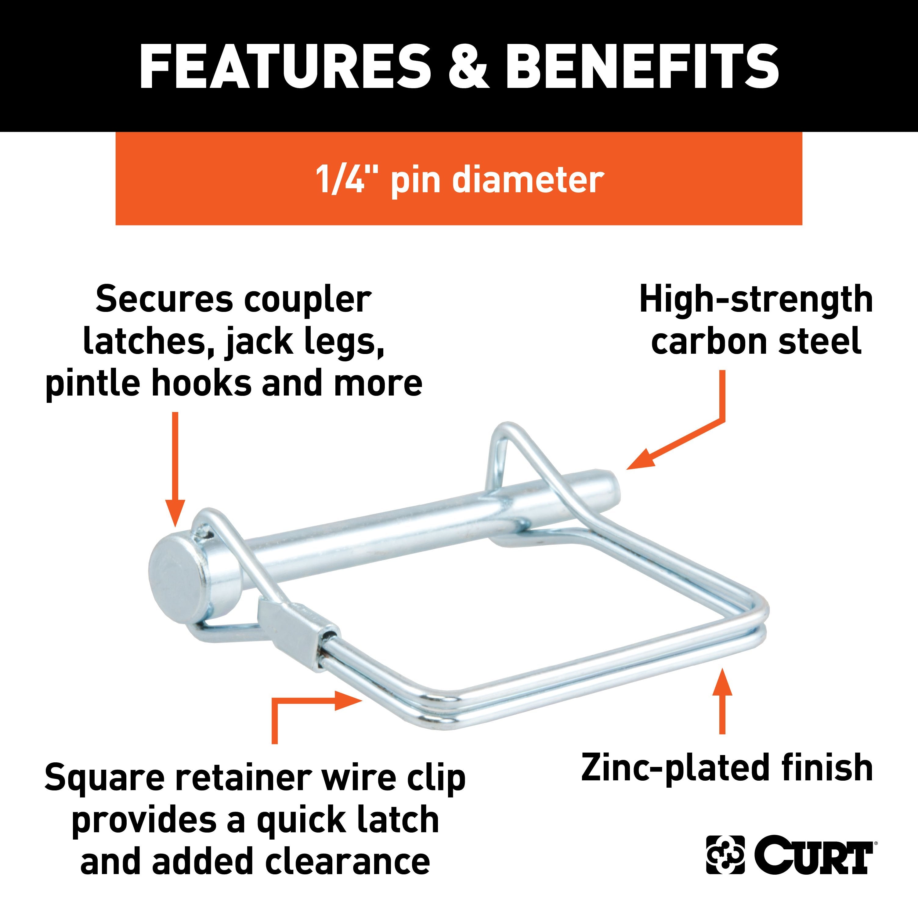CURT Trailer Coupler Pin, 1/4-Inch Diameter x 2-3/4-Inch Long Model 25081