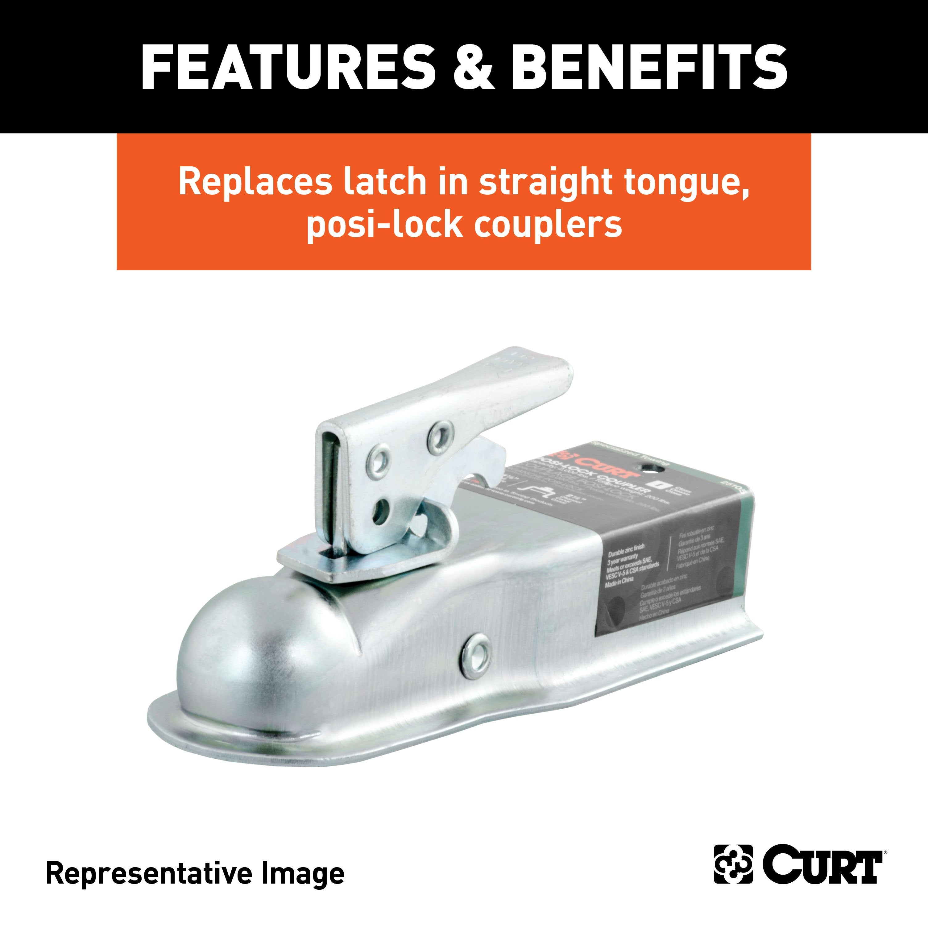 CURT Posi-Lock Coupler Replacement Latch for 1-7/8-Inch Trailer Hitch Ball Model 25094