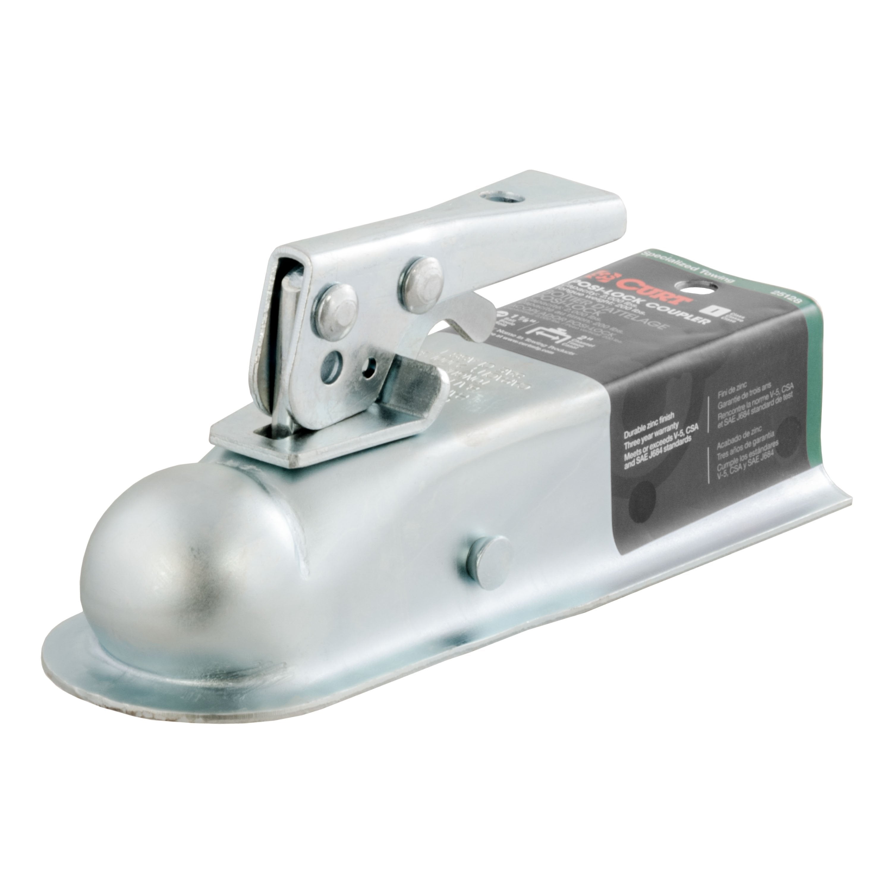 CURT Straight Tongue Trailer Coupler for 2-Inch Channel, 1-7/8-In Hitch Ball, 2,000 lbs Model 25128