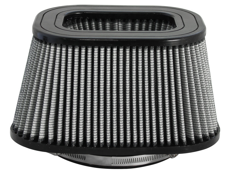 aFe MagnumFLOW Pro DRY S Universal Air Filter with a square design and a black rubber base, measuring 7.13 inches in height.