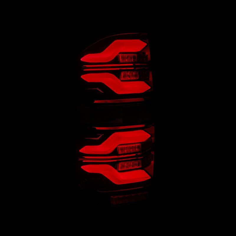 AlphaRex LUXX LED taillights for 14-21 Toyota Tundra in black and red with sequential signal and active light features.