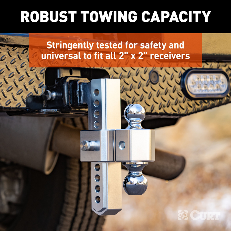 CURT AlumaLite Adjustable Aluminum Hitch with Dual Ball, 9-1/2" Drop Model 45366