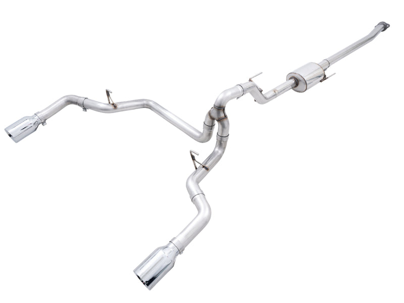 AWE Tuning 0FG 21+ Ford F150 Dual Split Rear Exhaust - 5in Chrome Silver Tips