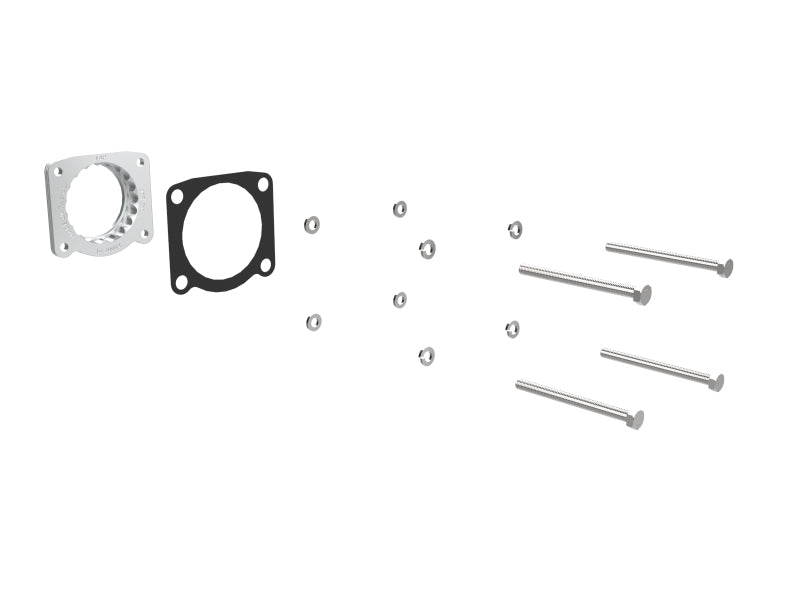 Throttle body spacer kit for Hyundai Palisade and Kia Telluride, including spacer, gasket, bolts, and installation hardware.