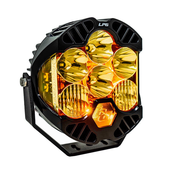 Baja Designs LP6 Pro driving light in amber, featuring a durable design with multiple LED lenses for enhanced visibility.