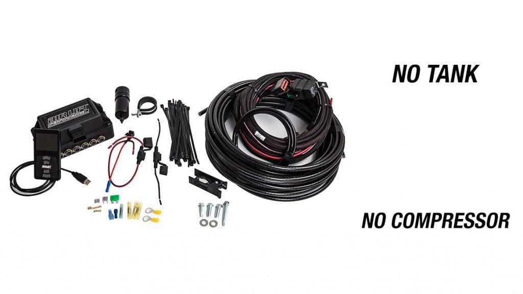 Air Lift 3P System 3/8" Air Line kit featuring components for air suspension adjustments without tank or compressor.
