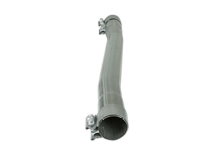 AFE MACH Force-Xp muffler delete pipe with 2-1/2 inch inlet and outlet, 24 inch overall length, showcasing a sleek stainless steel design.