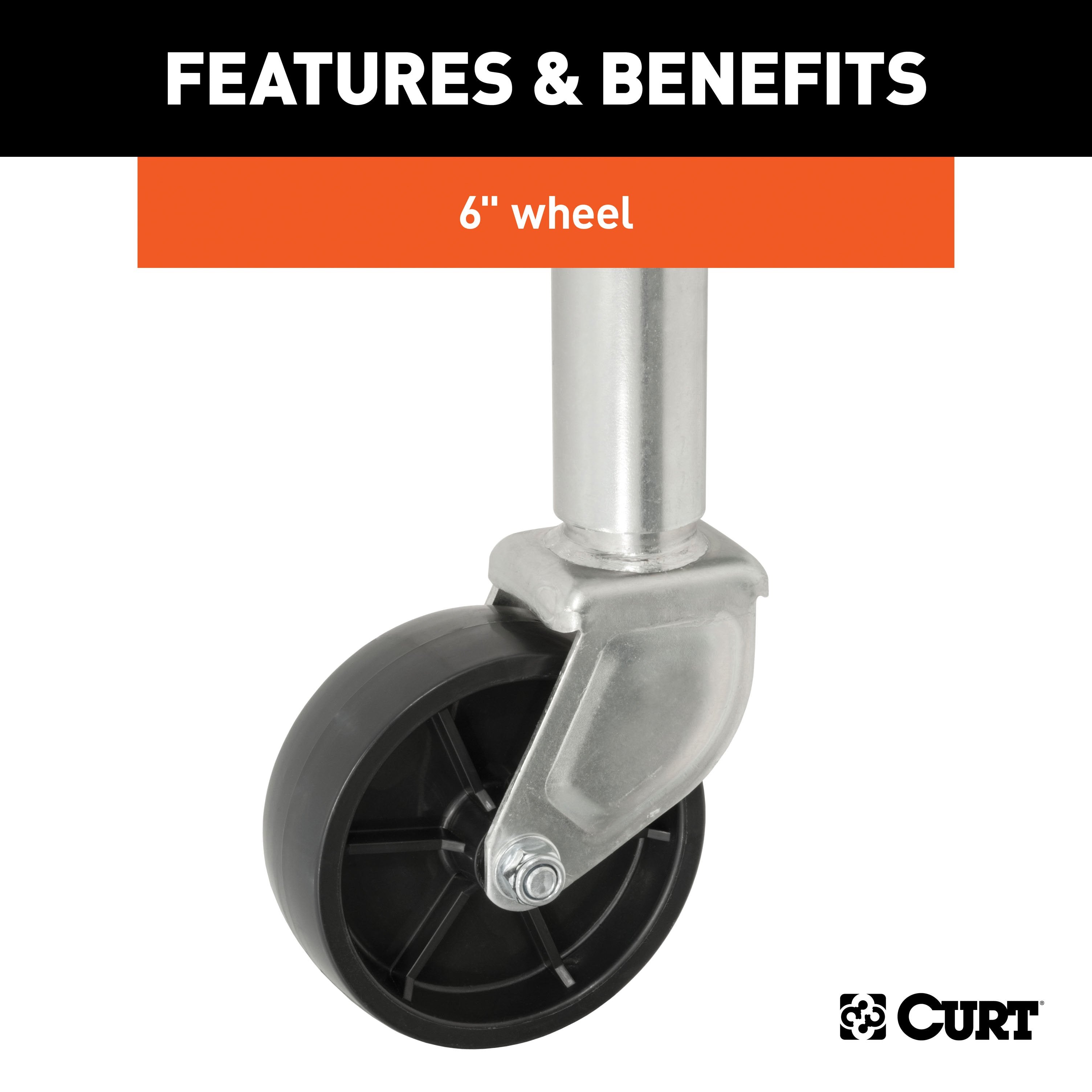 CURT Marine Boat Trailer Jack with 6-Inch Wheel, 1,200 lbs. Support Capacity, 11 Inches Vertical Travel Model 28112