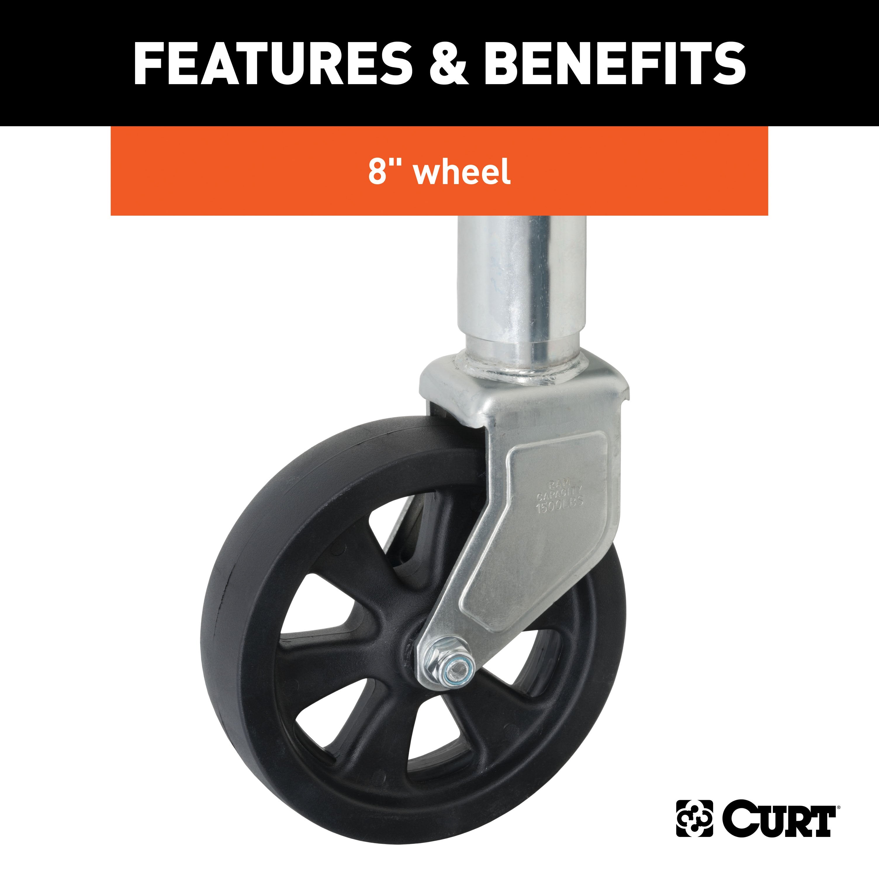 CURT Marine Boat Trailer Jack with 8-Inch Wheel, 1,500 lbs. 11 Inches Vertical Travel Model 28116