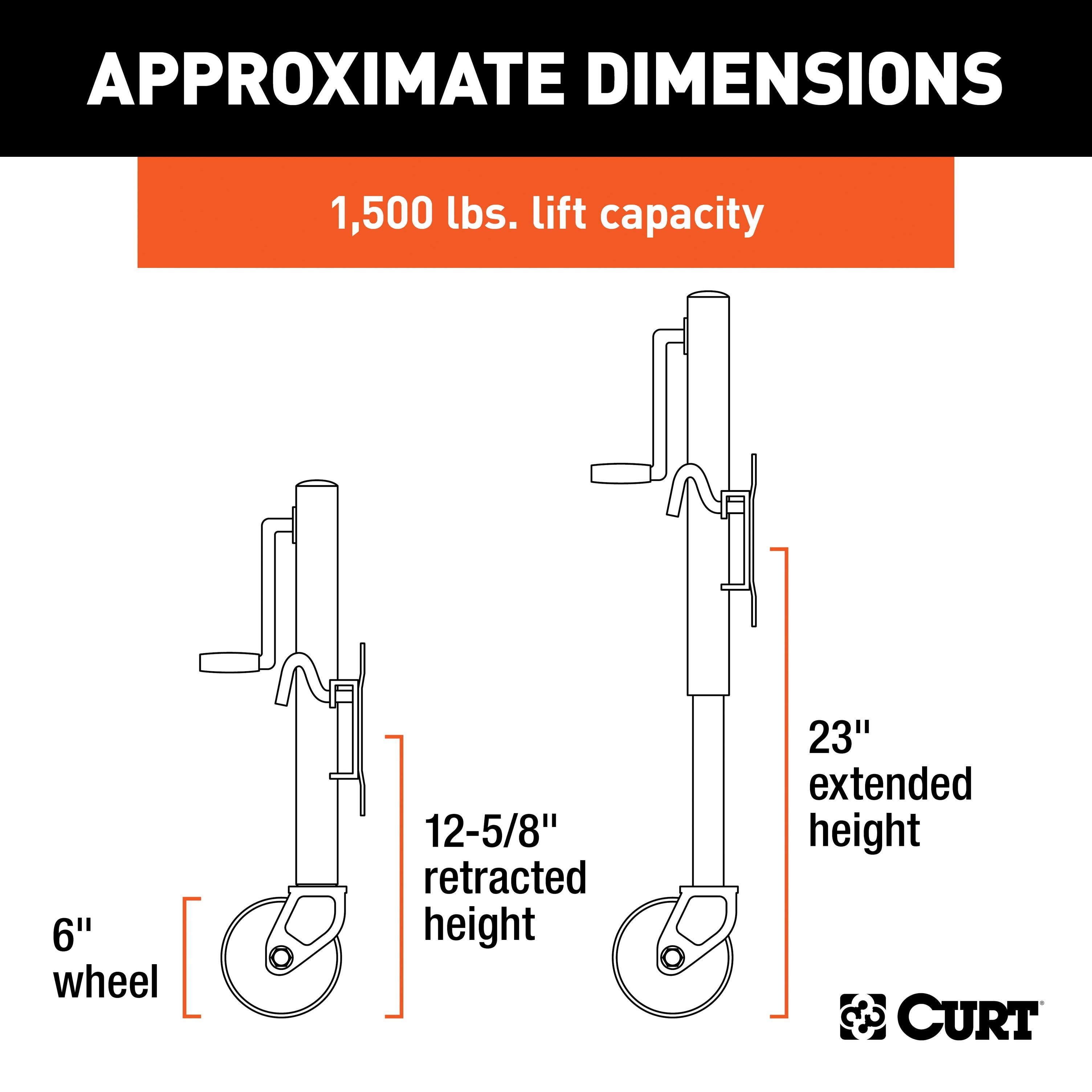 CURT Marine Boat Trailer Jack with 6-Inch Wheels, 1,500 lbs. 10-3/8 Inches Vertical Travel Model 28156