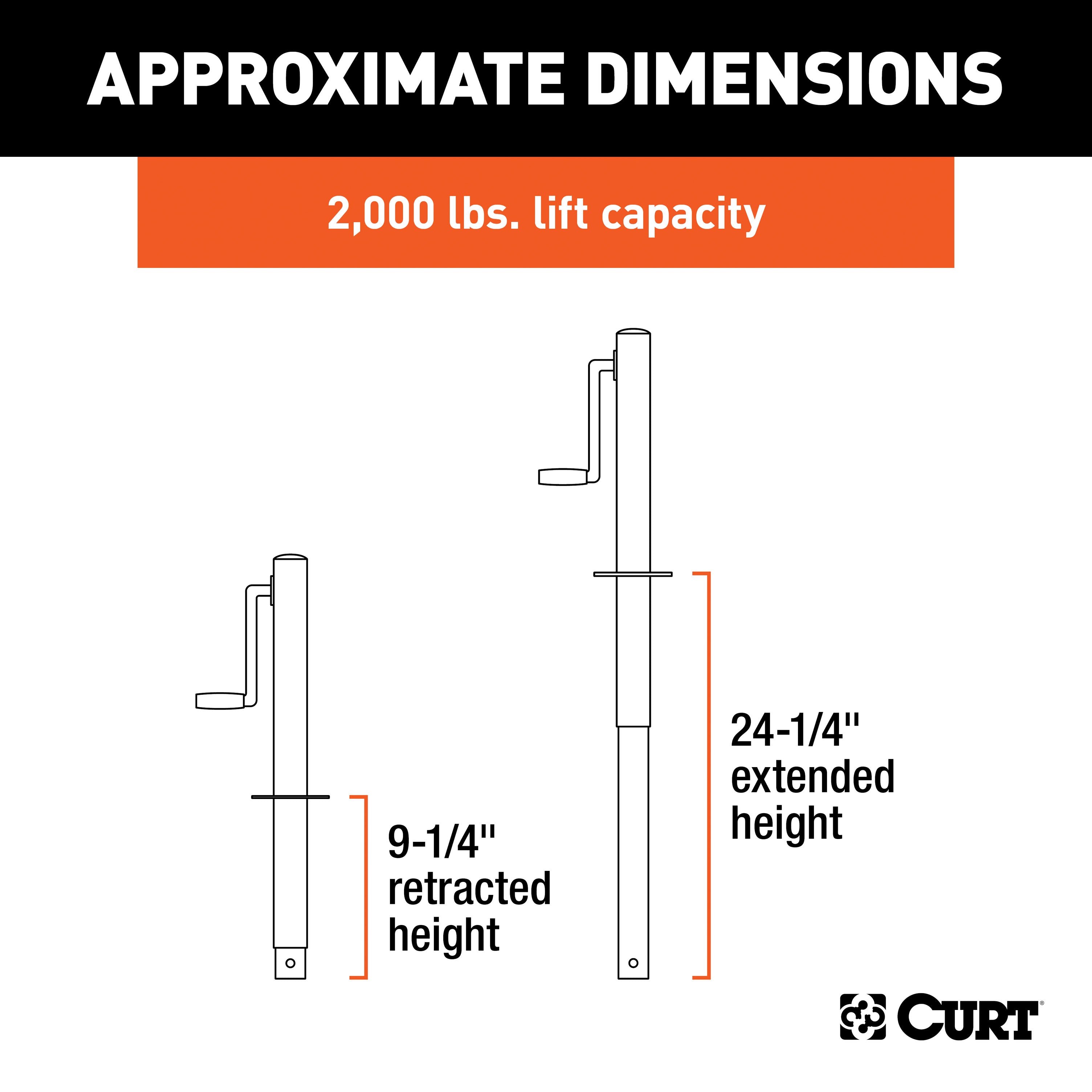 CURT A-Frame Trailer Jack, 3,000 lbs. Support Capacity, 15 Inches Vertical Travel Model 28204
