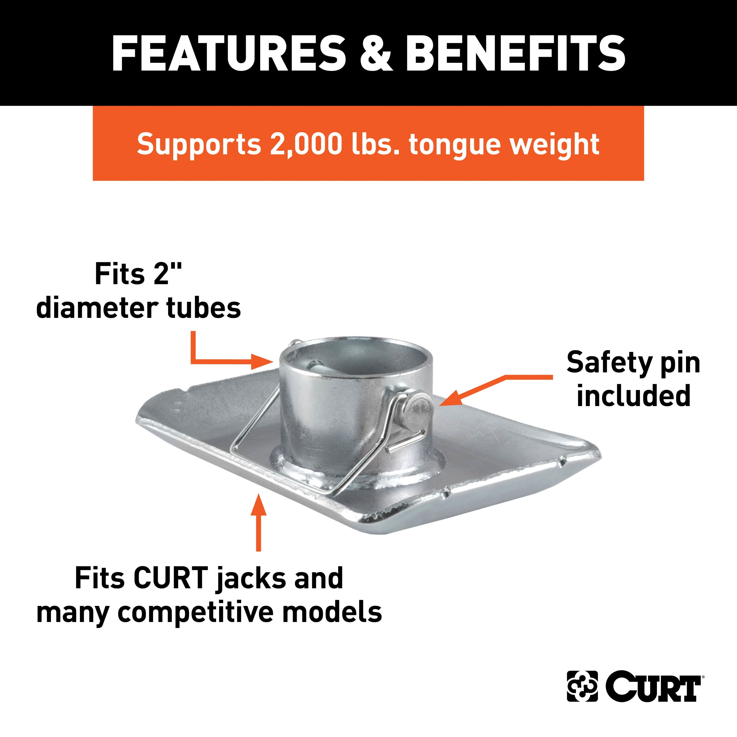 CURT Trailer Jack Foot, Fits 2-Inch Diameter Tube, Supports 2,000 lbs Model 28272