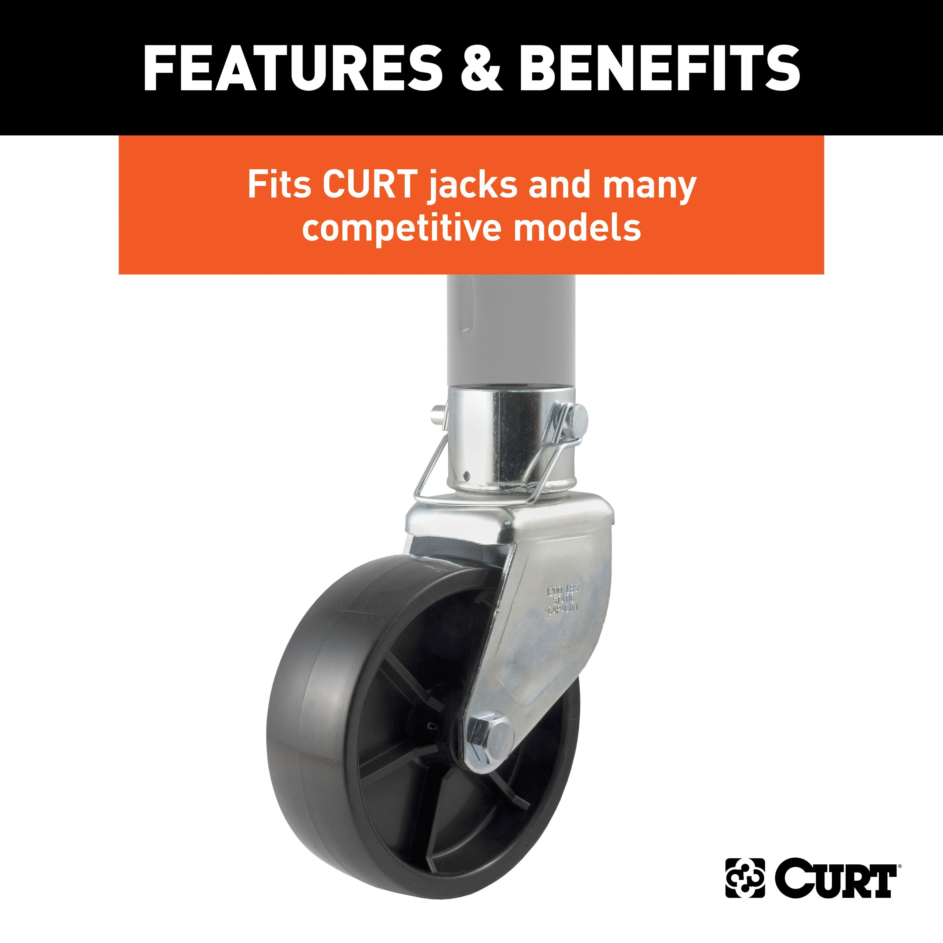CURT 6-Inch Caster Trailer Jack Wheel Replacement, Fits 2-In Tube, 1,200 lbs Model 28276