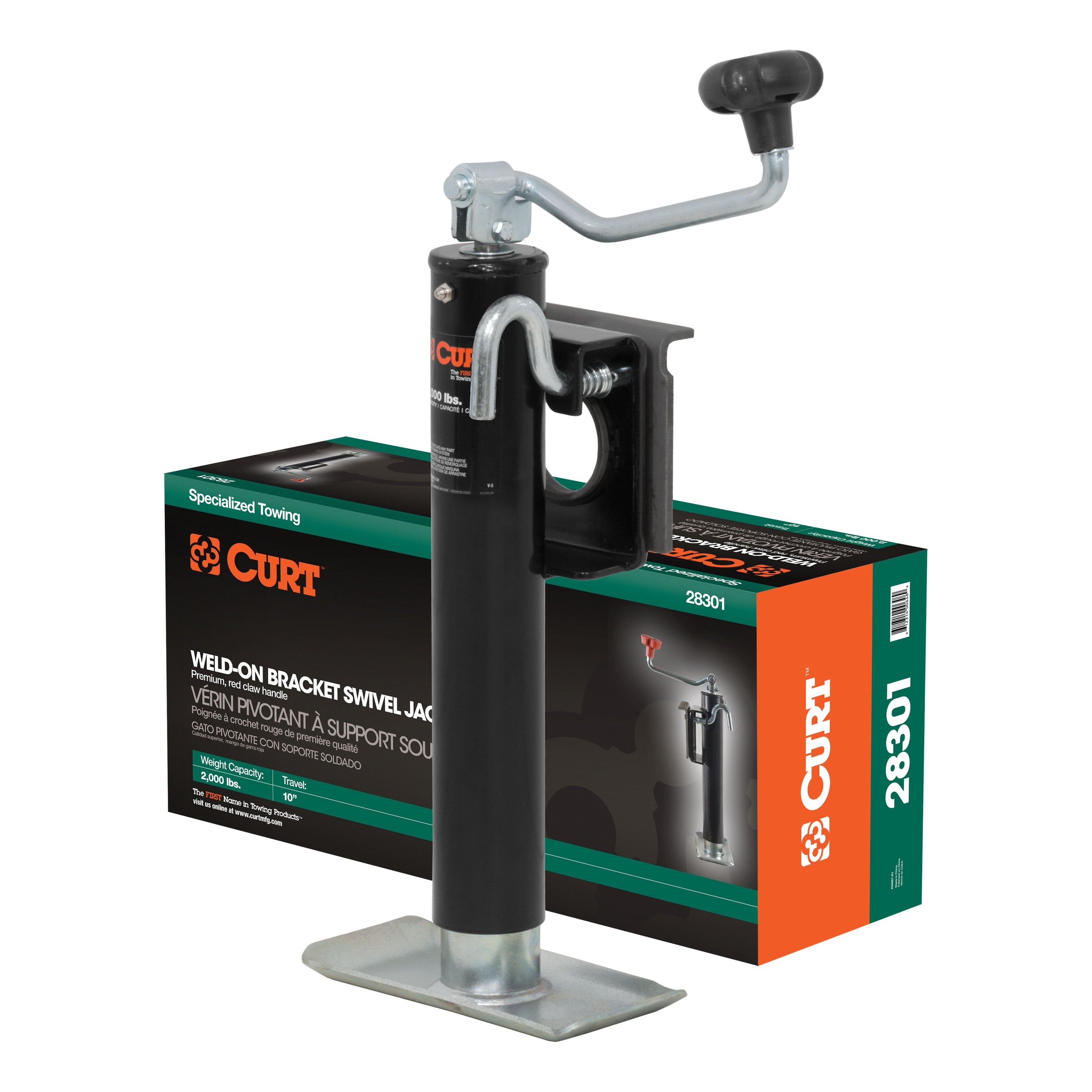 CURT Weld-On Bracket-Style Swivel Trailer Jack, 2,000 lbs. 10-1/2 Inches Vertical Travel Model 28301
