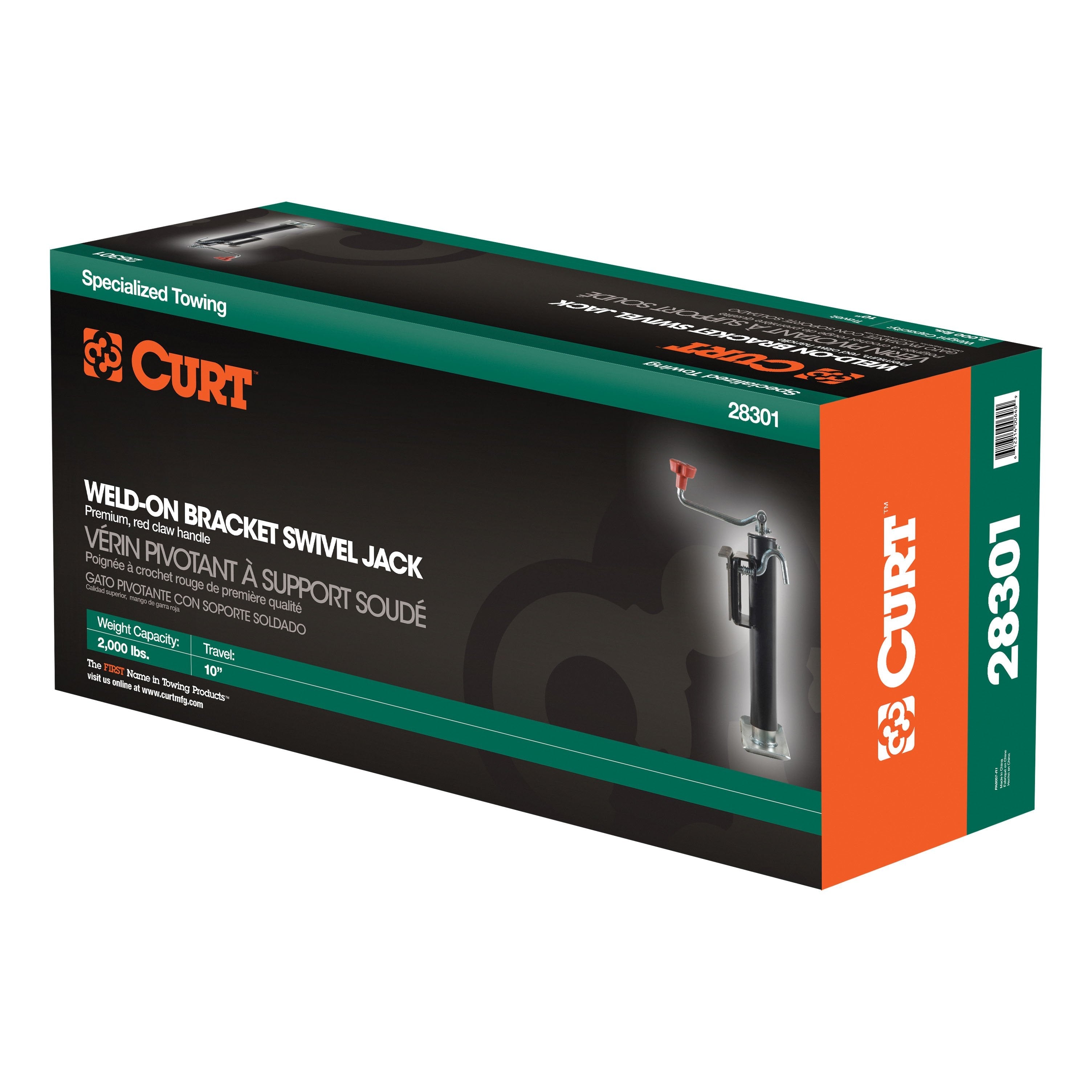 CURT Weld-On Bracket-Style Swivel Trailer Jack, 2,000 lbs. 10-1/2 Inches Vertical Travel Model 28301