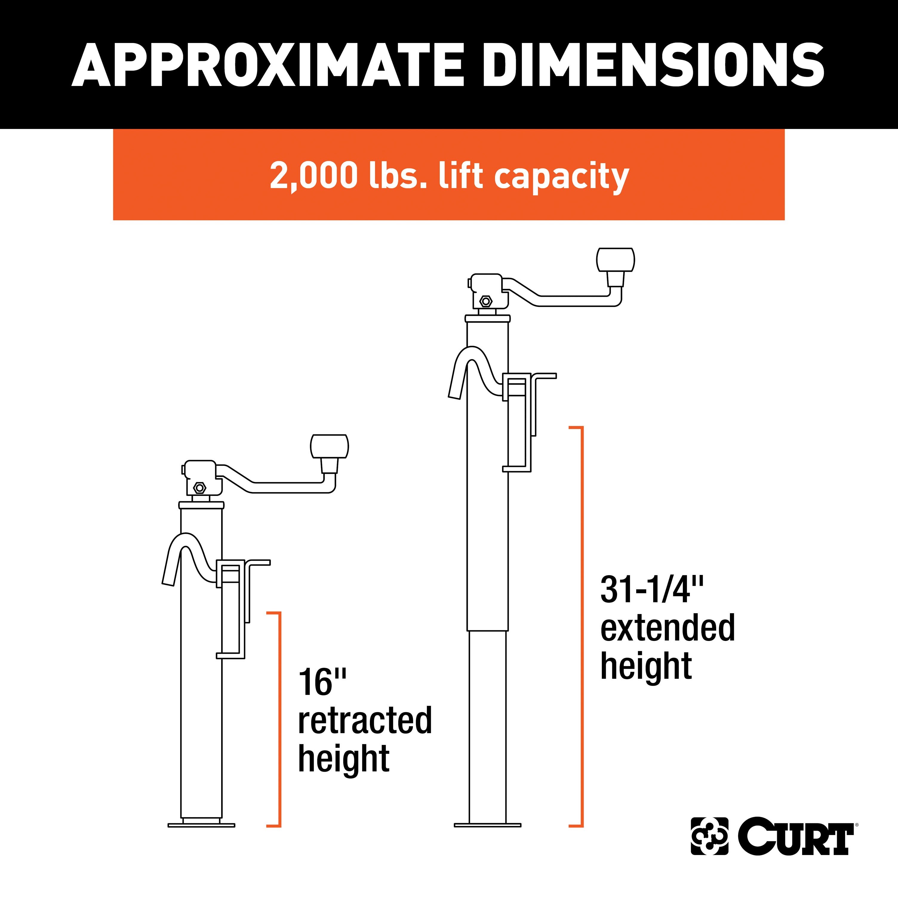 CURT Weld-On Bracket-Style Swivel Trailer Jack, 3,000 lbs. Support Capacity, 15-1/4 Inches Vertical Travel Model 28304