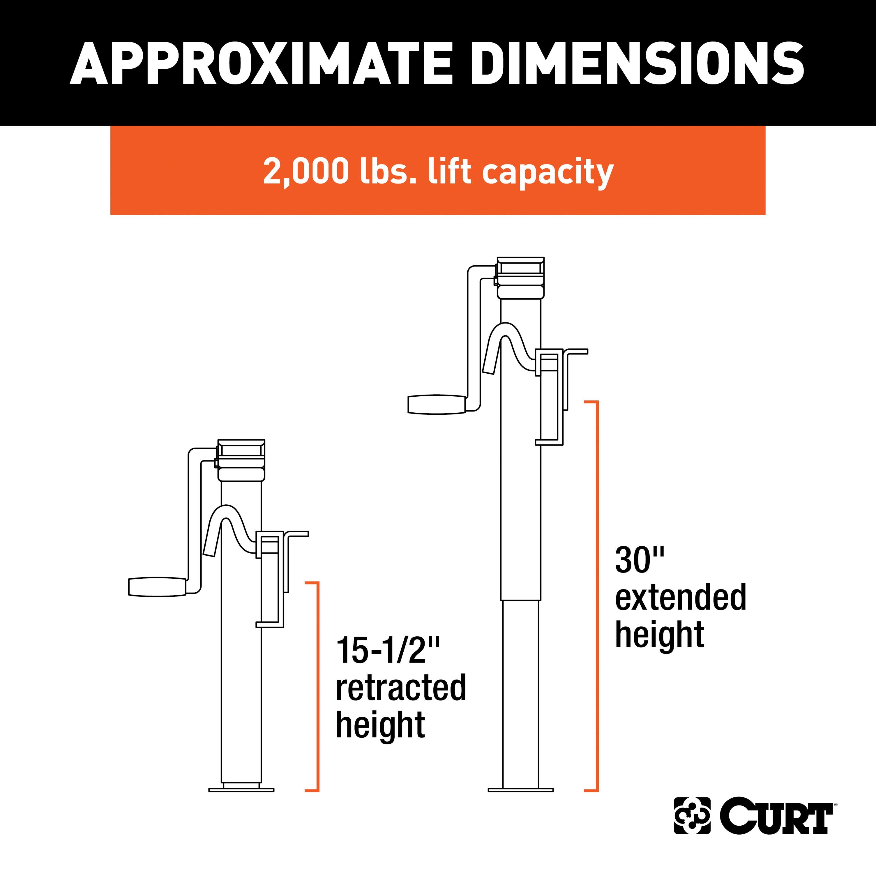 CURT Weld-On Bracket-Style Swivel Trailer Jack, 3,000 lbs. Support Capacity, 14-1/2 Inches Vertical Travel Model 28306