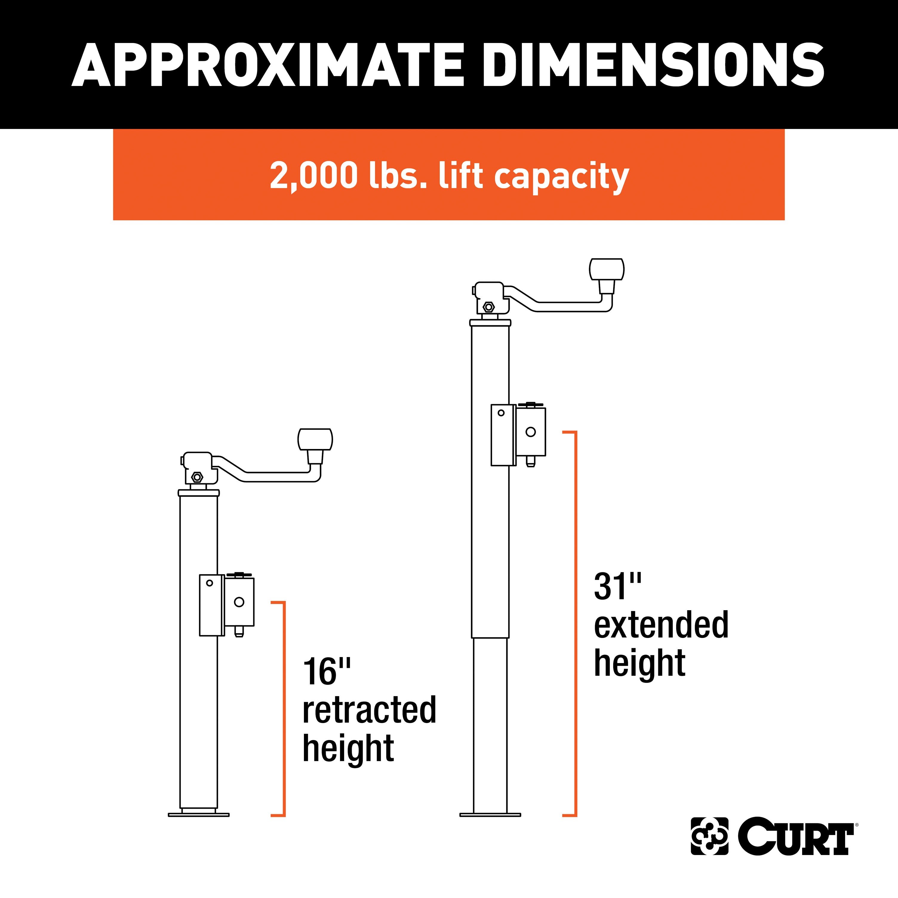 CURT Weld-On Pipe-Mount Swivel Trailer Jack, 3,000 lbs. Support Capacity, 15 Inches Vertical Travel Model 28322