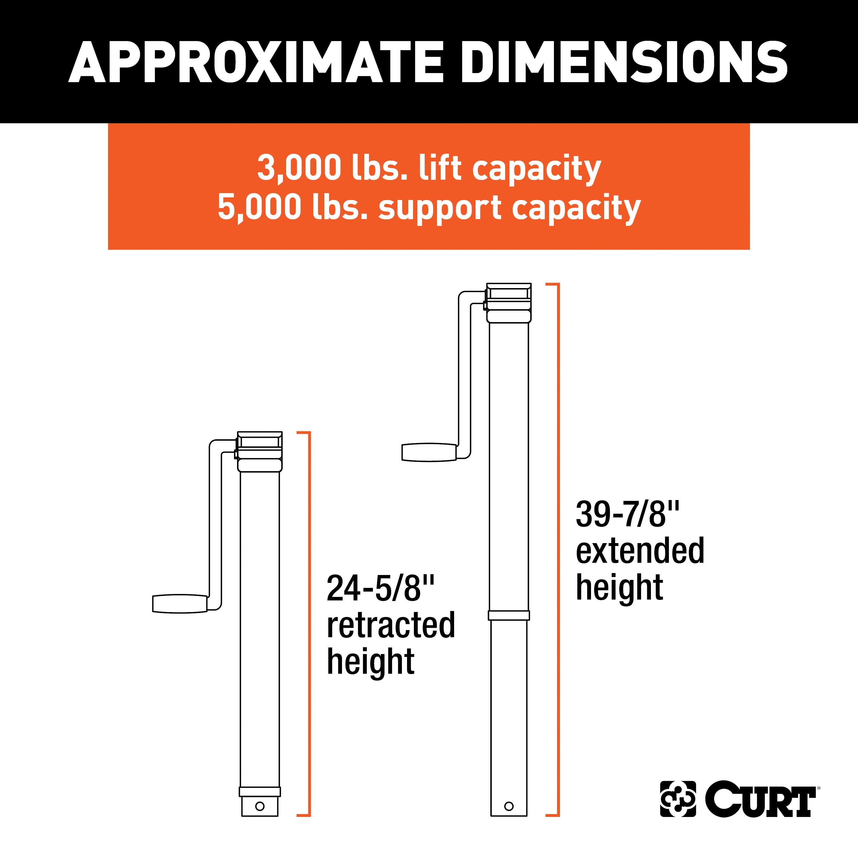 CURT Direct Weld On Heavy-Duty Trailer Jack, 5,000 lbs. Support Capacity, 15-1/4 Inches Vertical Travel Model 28359